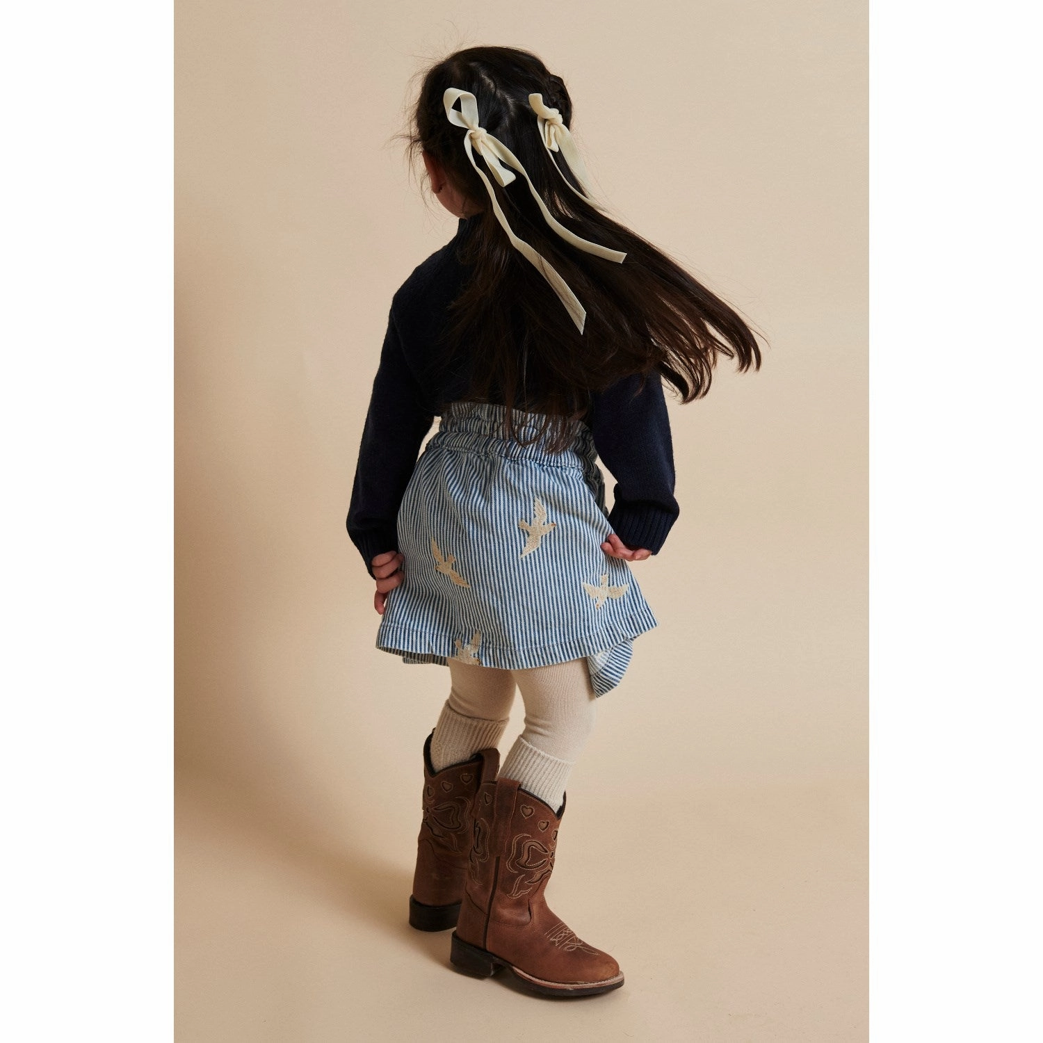 COPENHAGEN COLORS Denim Blue Stripe Y/D Twill Skirt W. Embroirdey City Wear