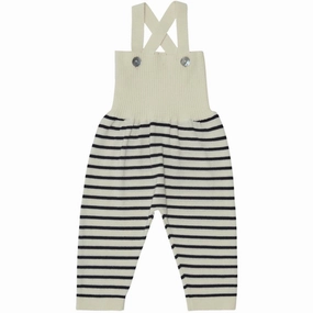 elastic waistband FUB Baby High Waist Overalls Ecru/Dark Navy