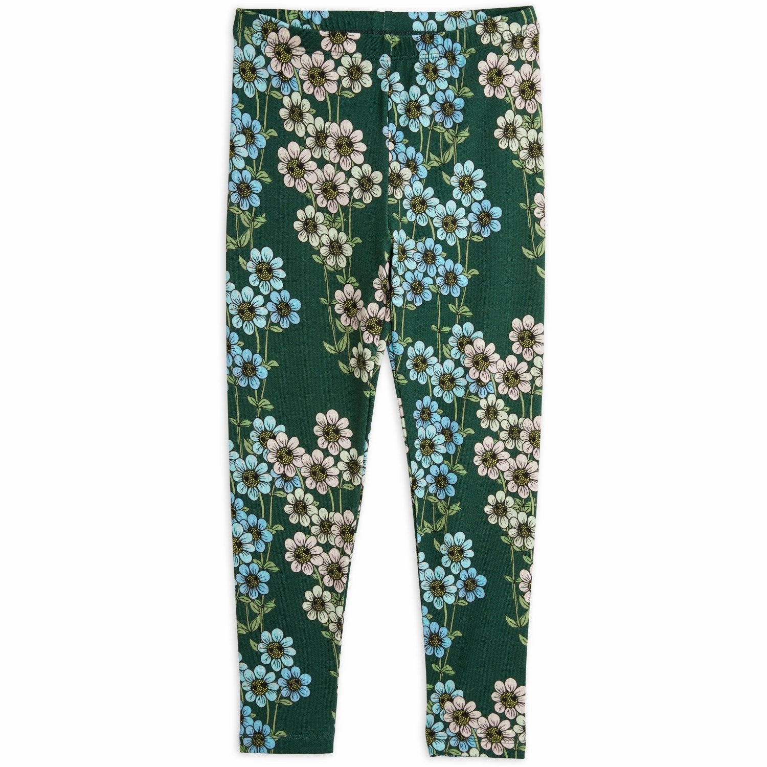 Mini Rodini Green Daisys Aop Leggings Smooth Finish Mountain Hike Eco Shopper