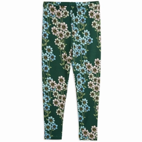 Mini Rodini Green Daisys Aop Leggings Smooth Finish Mountain Hike Eco Shopper
