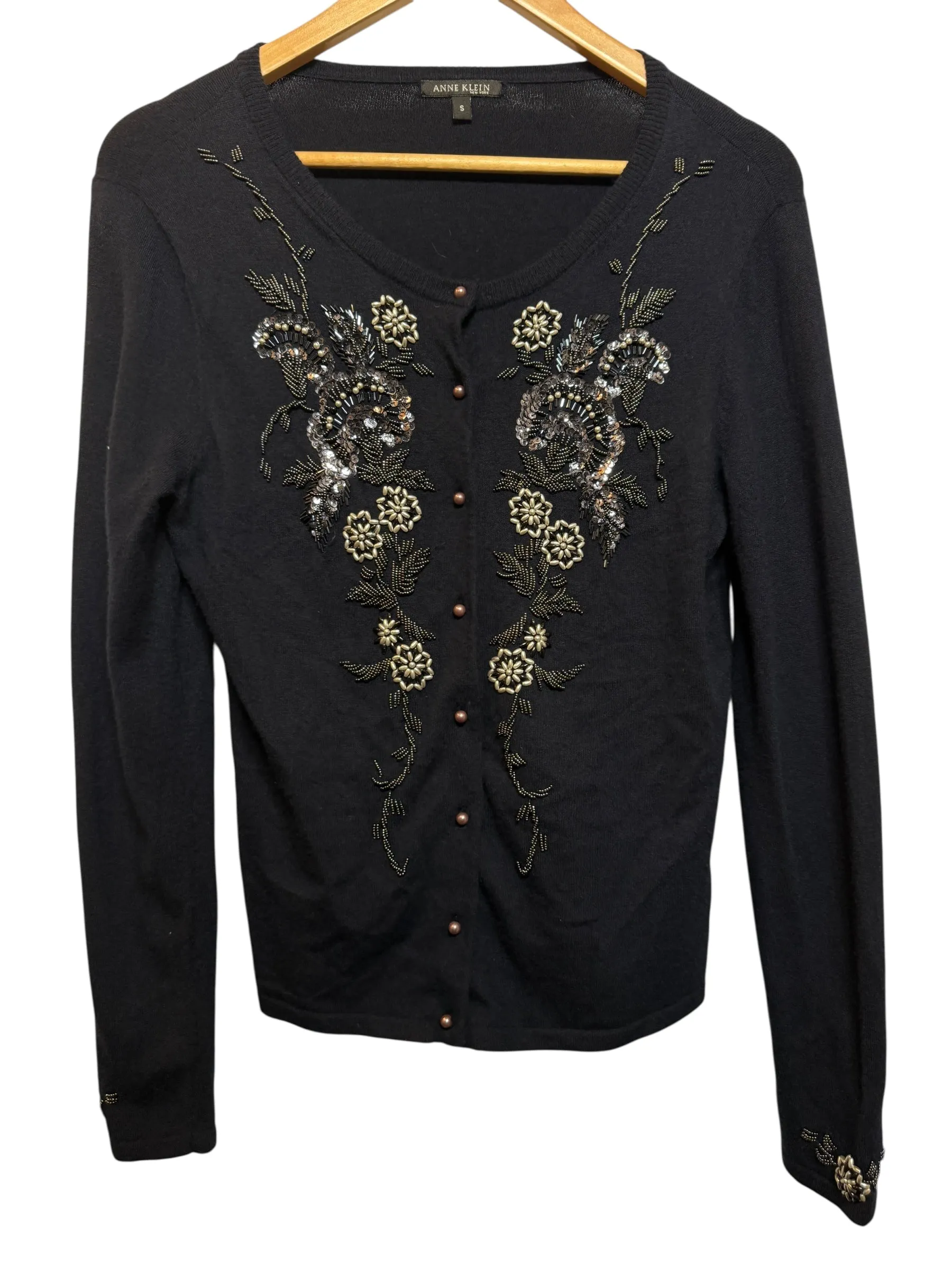 High-End Finish Summer Vibes Anne Klein Women's Embellished Black Blouse (Size S)