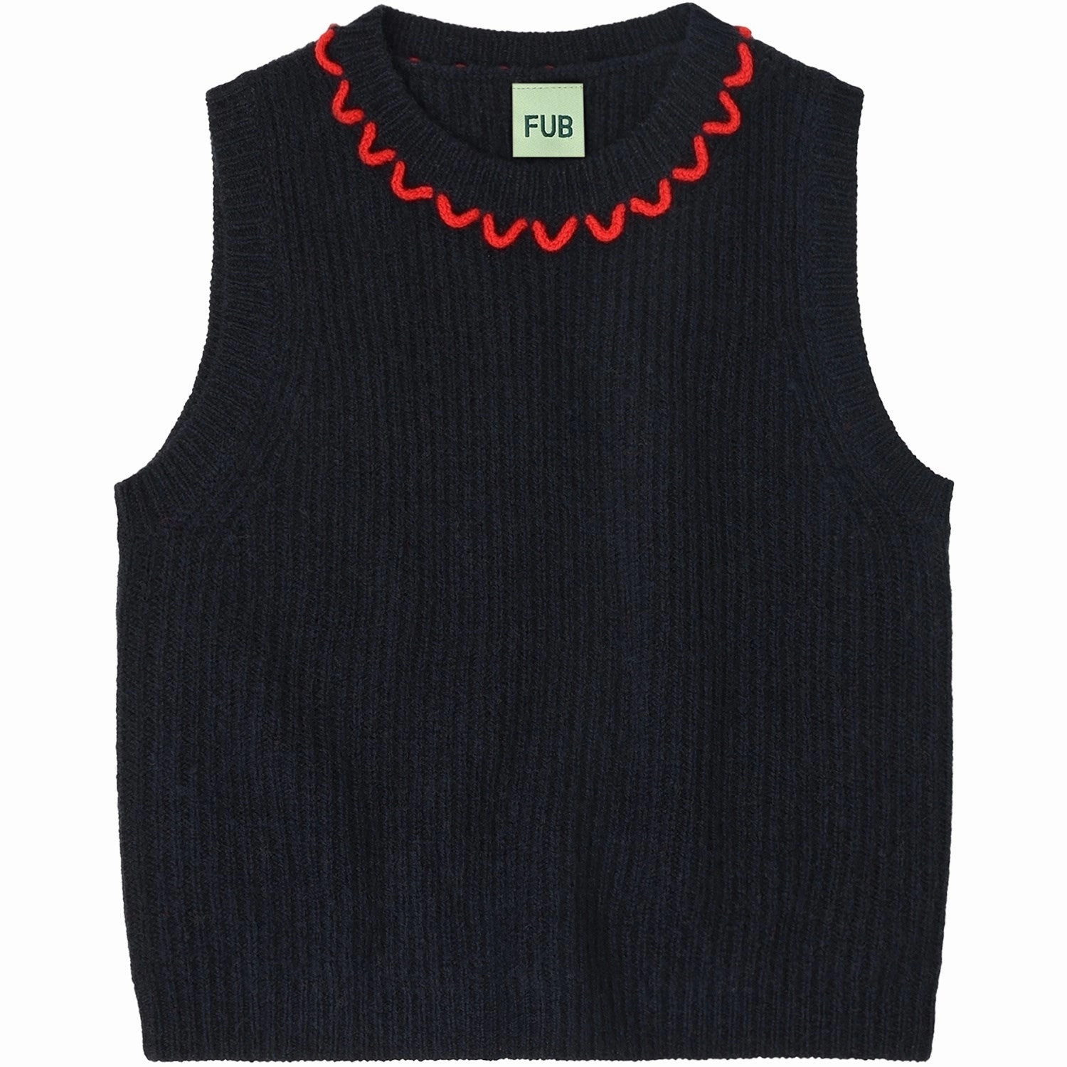 FUB Dark Navy Lambswool Vest Curved Low Profile Fastenings