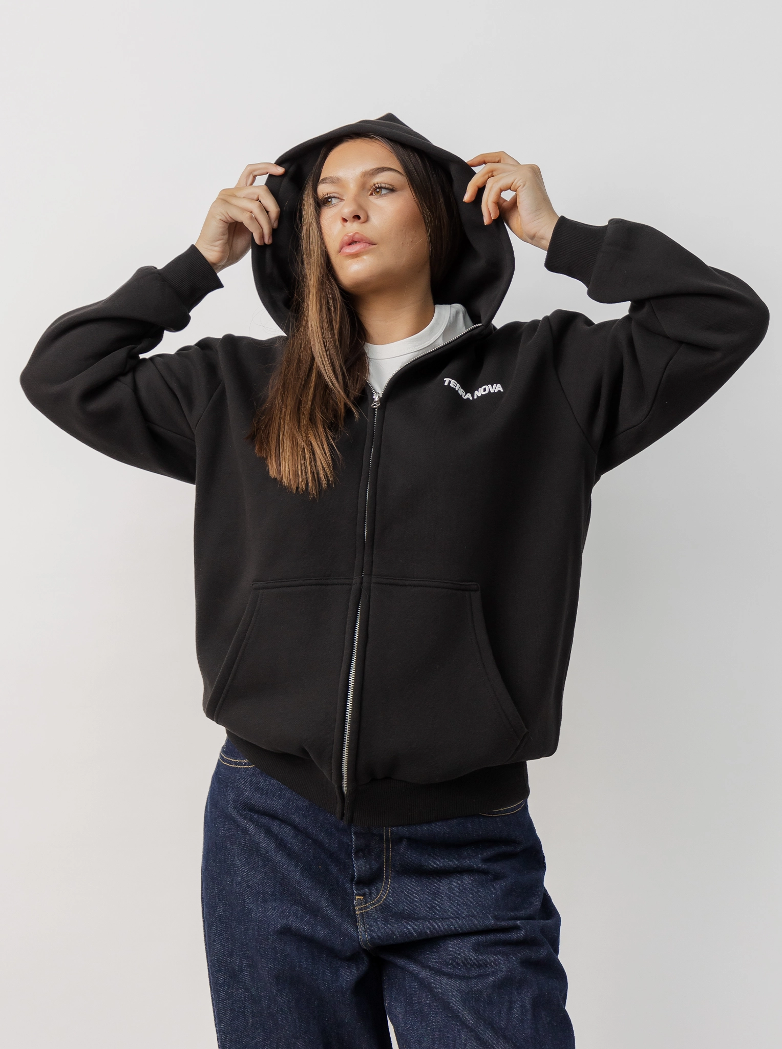 winter break Rugged Texture Full Zip Hoodie