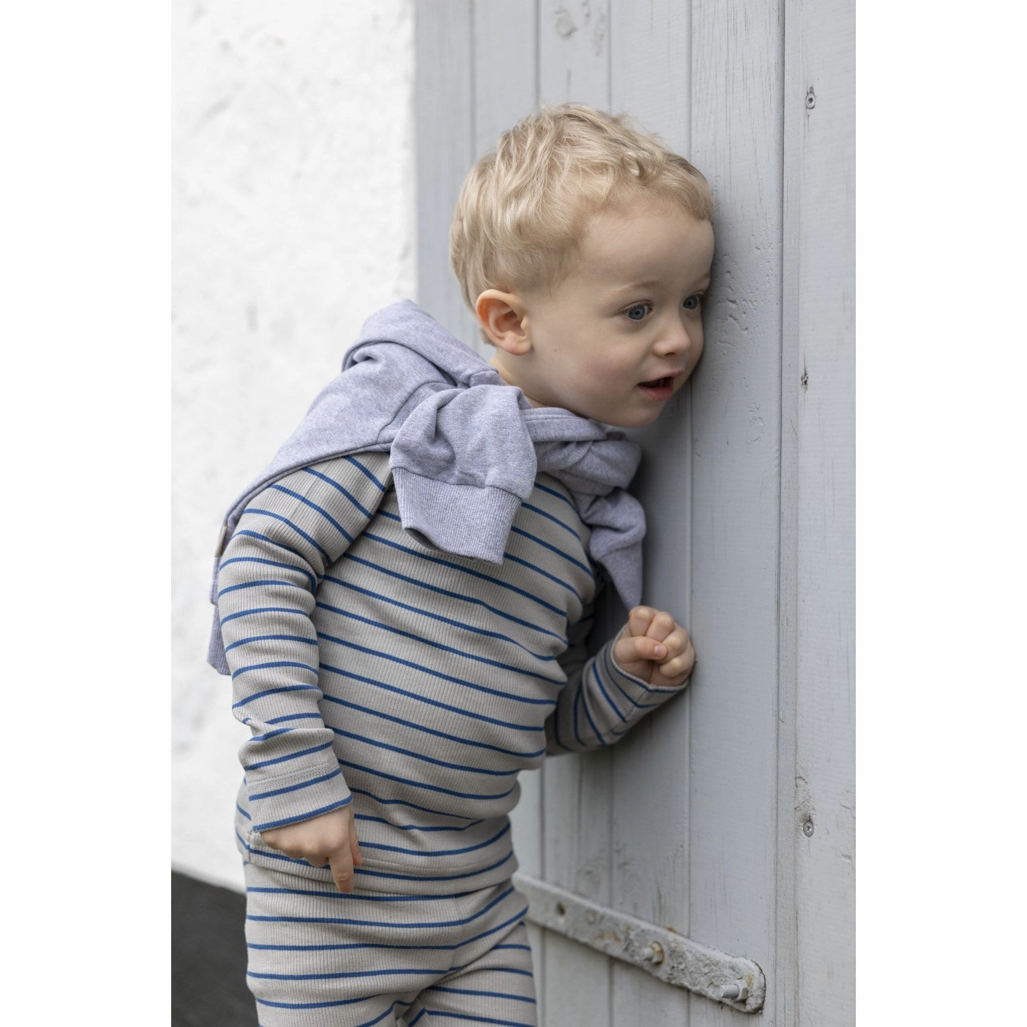 Stretch Fit Petit Piao Deep Cobalt/Grey Stone Leggings Modal Thin Striped