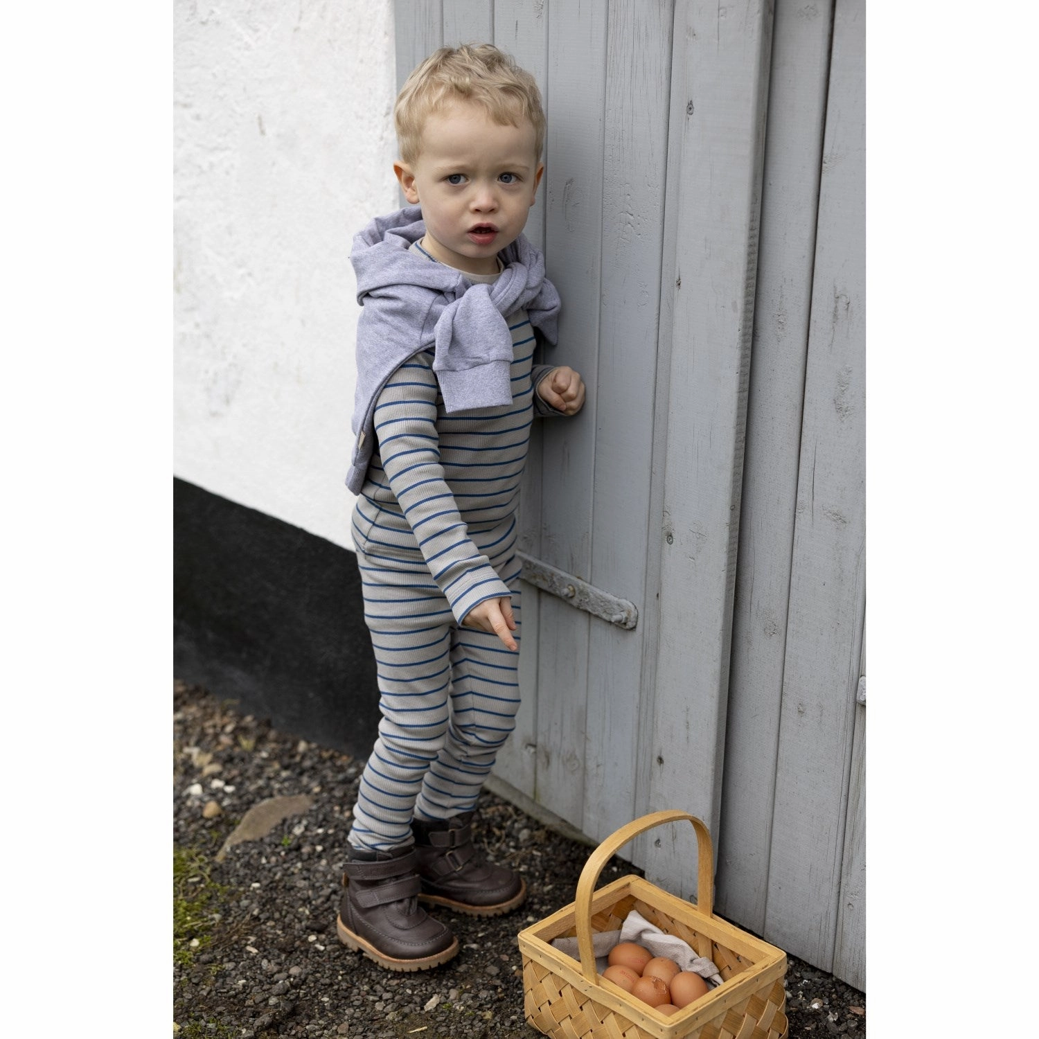 Petit Piao Deep Cobalt/Grey Stone Leggings Modal Thin Striped Maximum Comfort Summer Wear Anti Odor