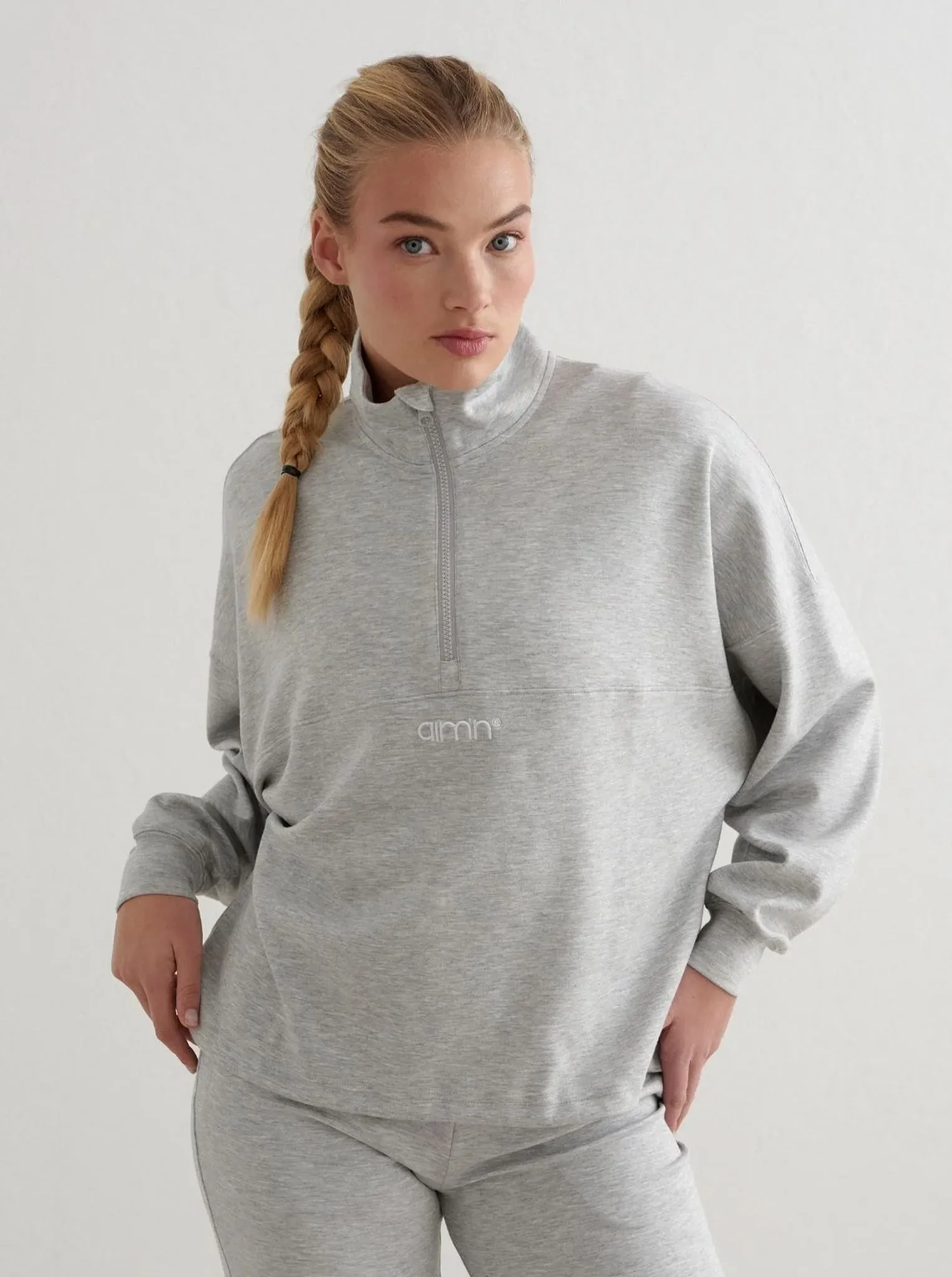 equestrian wear Light Grey Melange Comfy Modal Half Zip