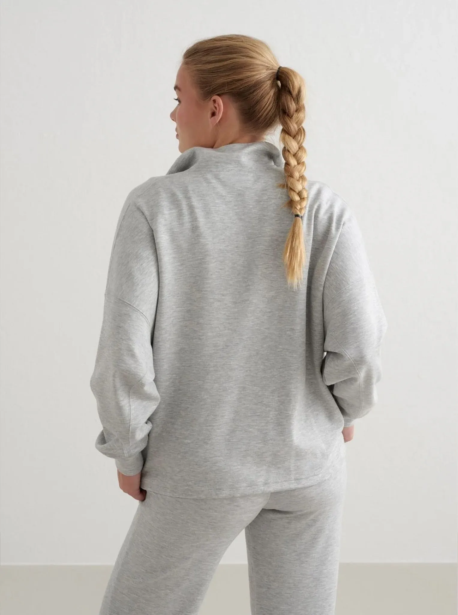 Light Grey Melange Comfy Modal Half Zip Travel Style All-Season Wear