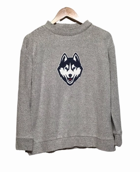 YarnDyed Stripes Graphic Wolf Print Knitted Sweater (Size M)