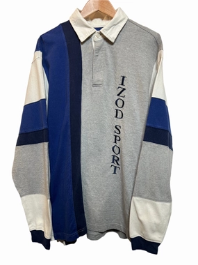 IZOD Mens Grey Rugby Polo (Size L) Casual Comfort Top Reinforced Shoulder Stitching