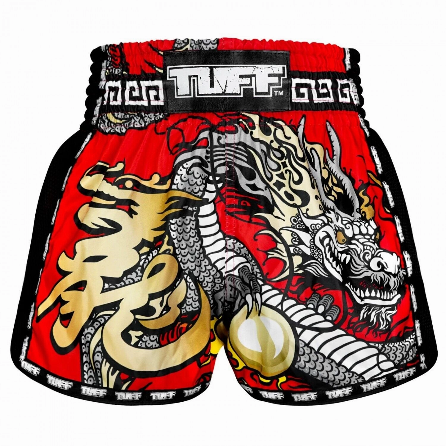 Seamless Waistband TUFF Muay Thai Shorts Red Chinese Dragon MSC116
