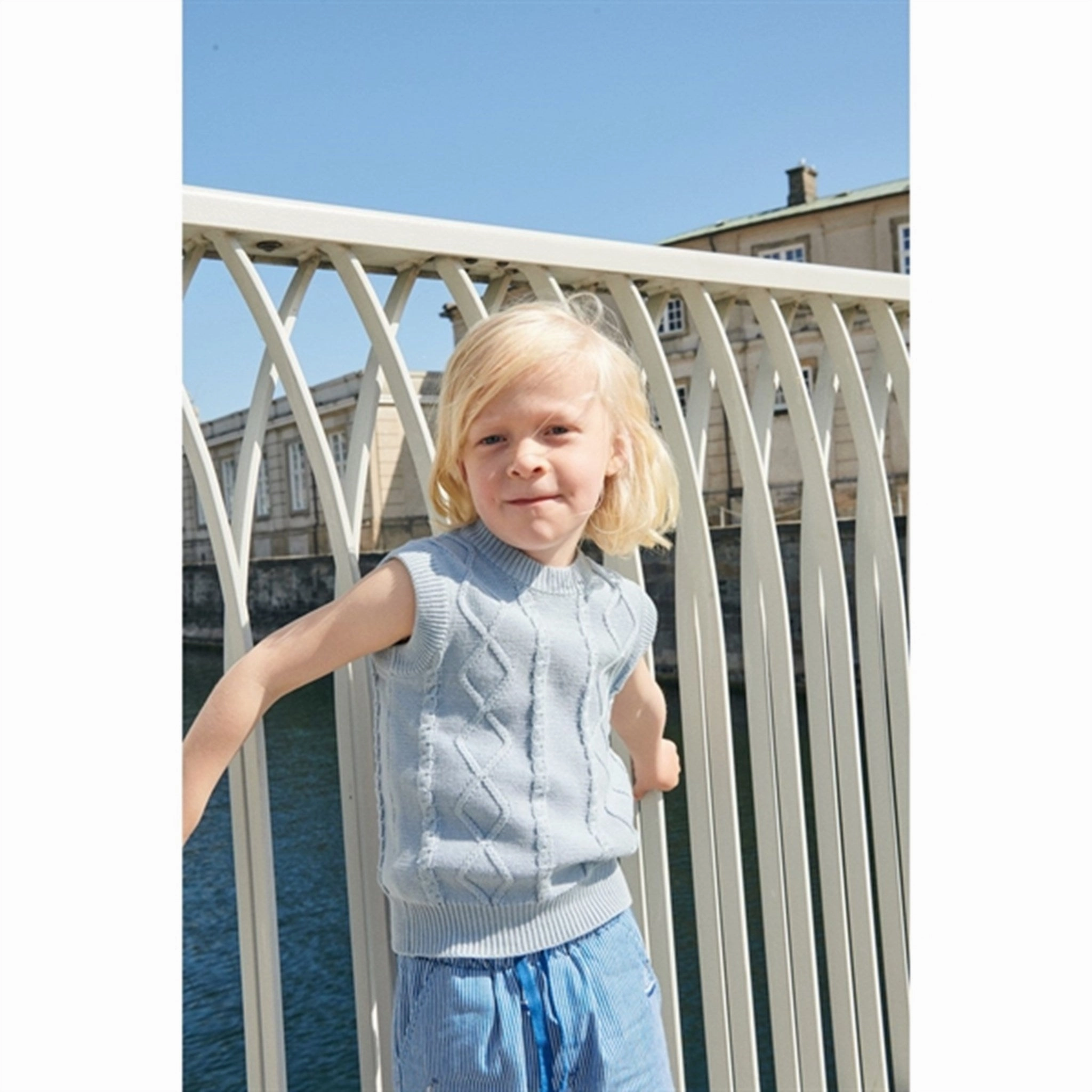 Copenhagen Colors Dusty Blue Cable Knit Vest Eco Friendly Dye Process