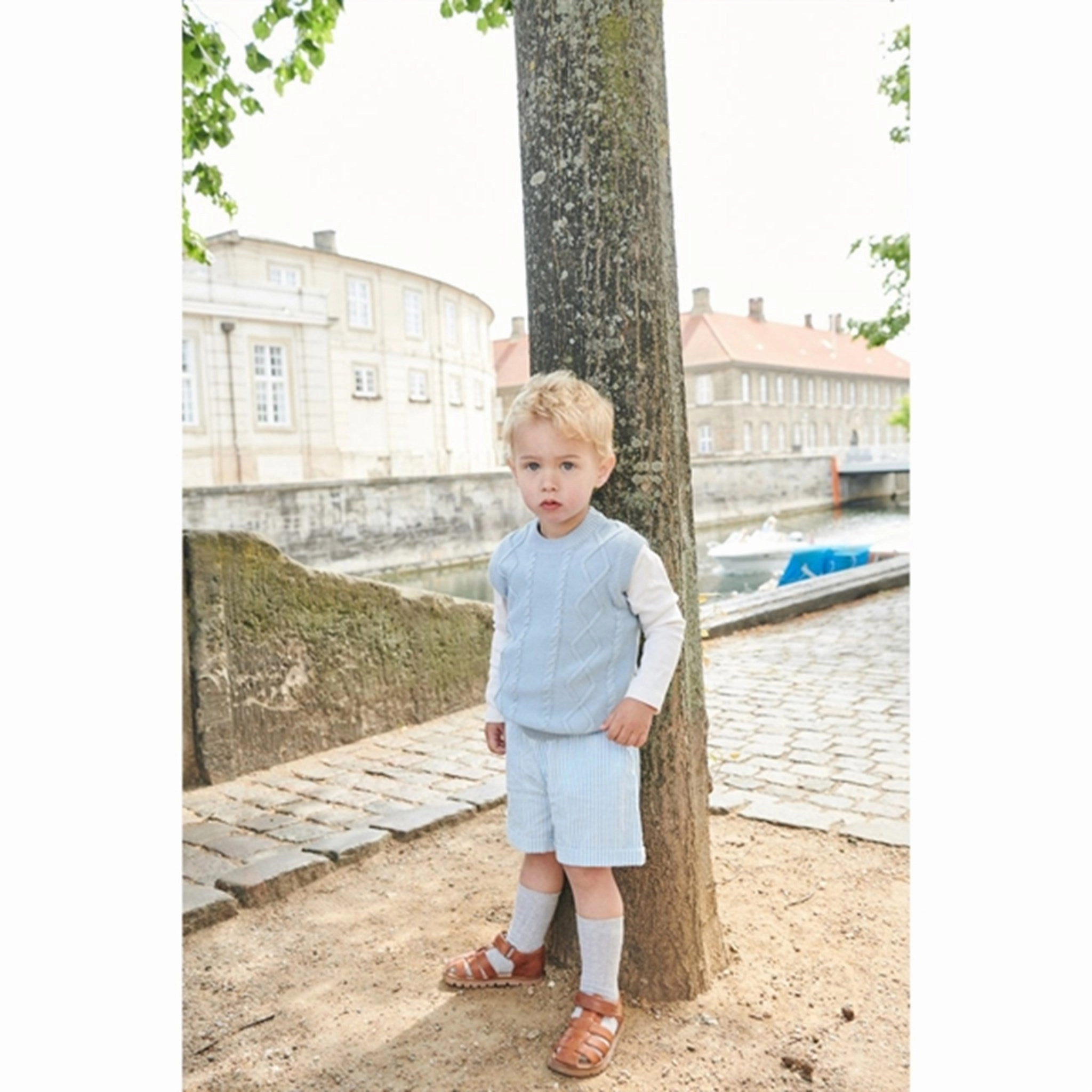 Copenhagen Colors Dusty Blue Cable Knit Vest thought Reinforced Stitching