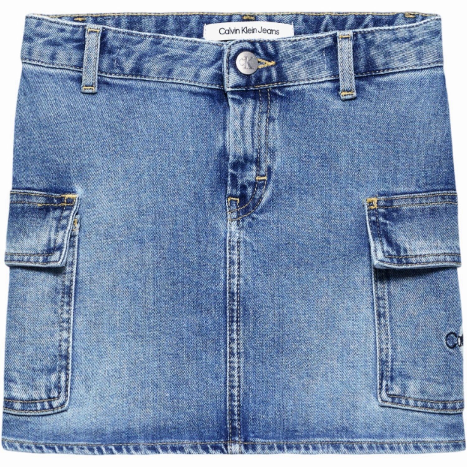 Button Details Influencer Style Calvin Klein Denim Skirt Authentic Mid Blue