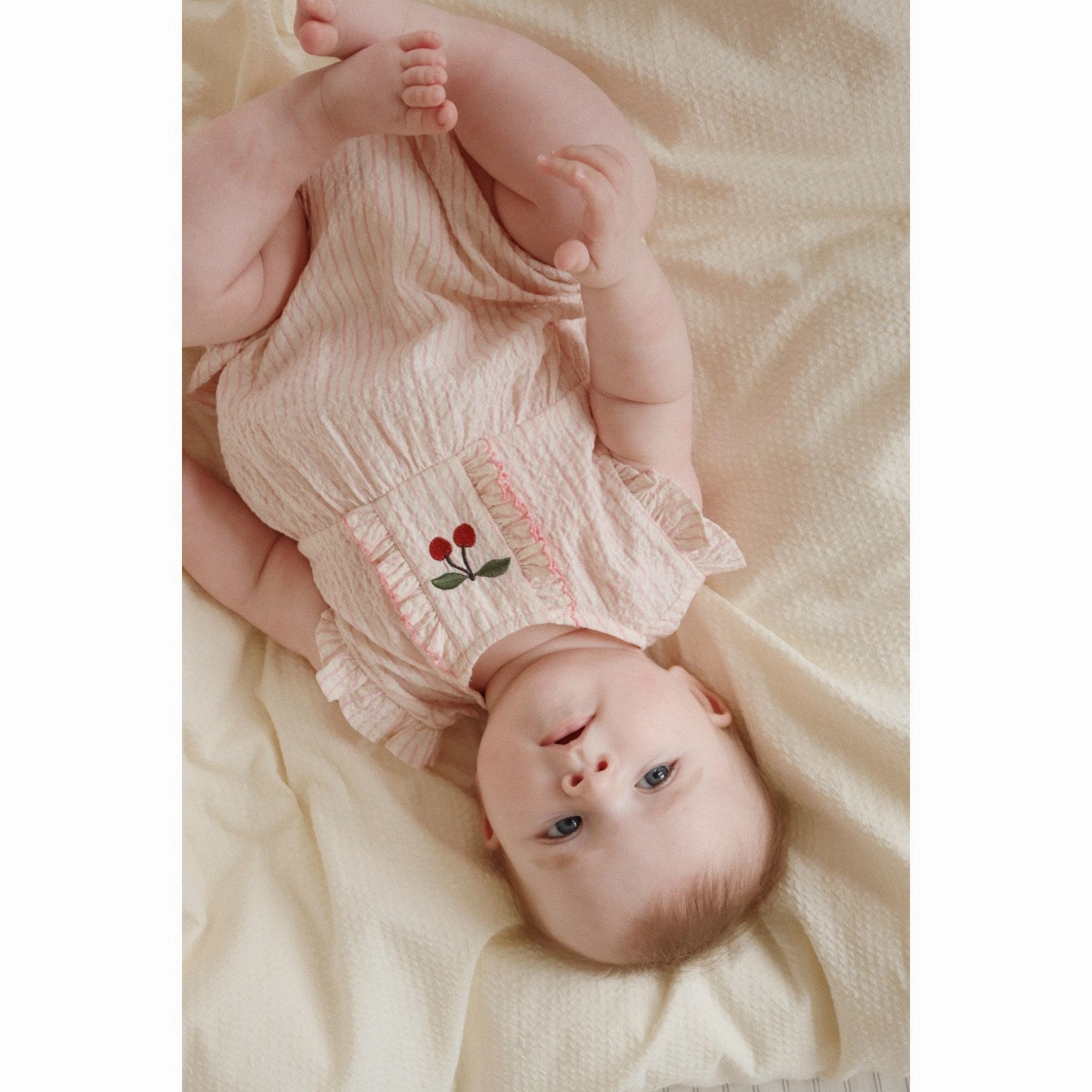 Breathable Loose Konges Sl?jd Peony Stripe Ellie Frill Romper Gots