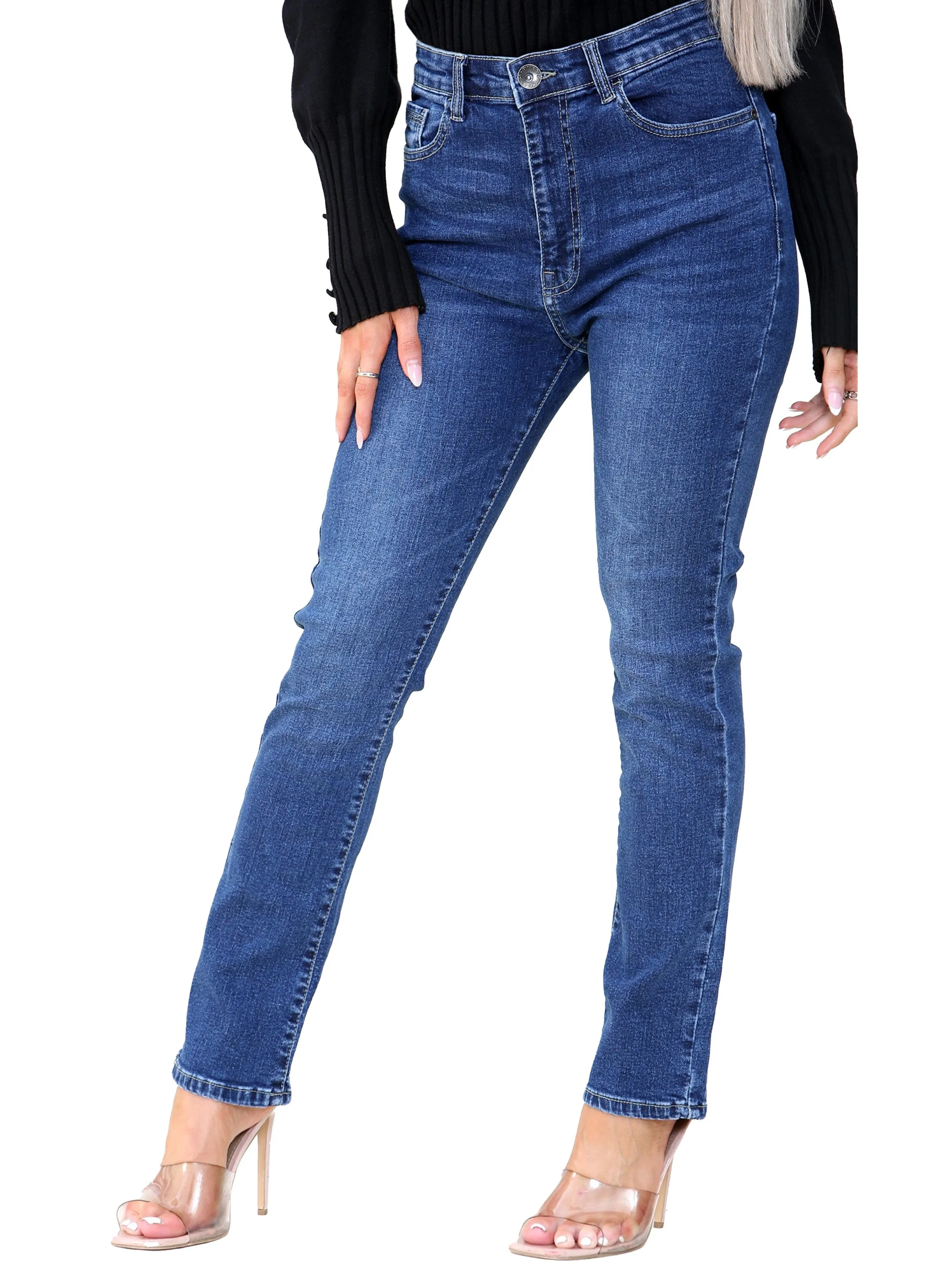 Kruze | Womens Straight Slim Denim Jeans Stretch Recovery