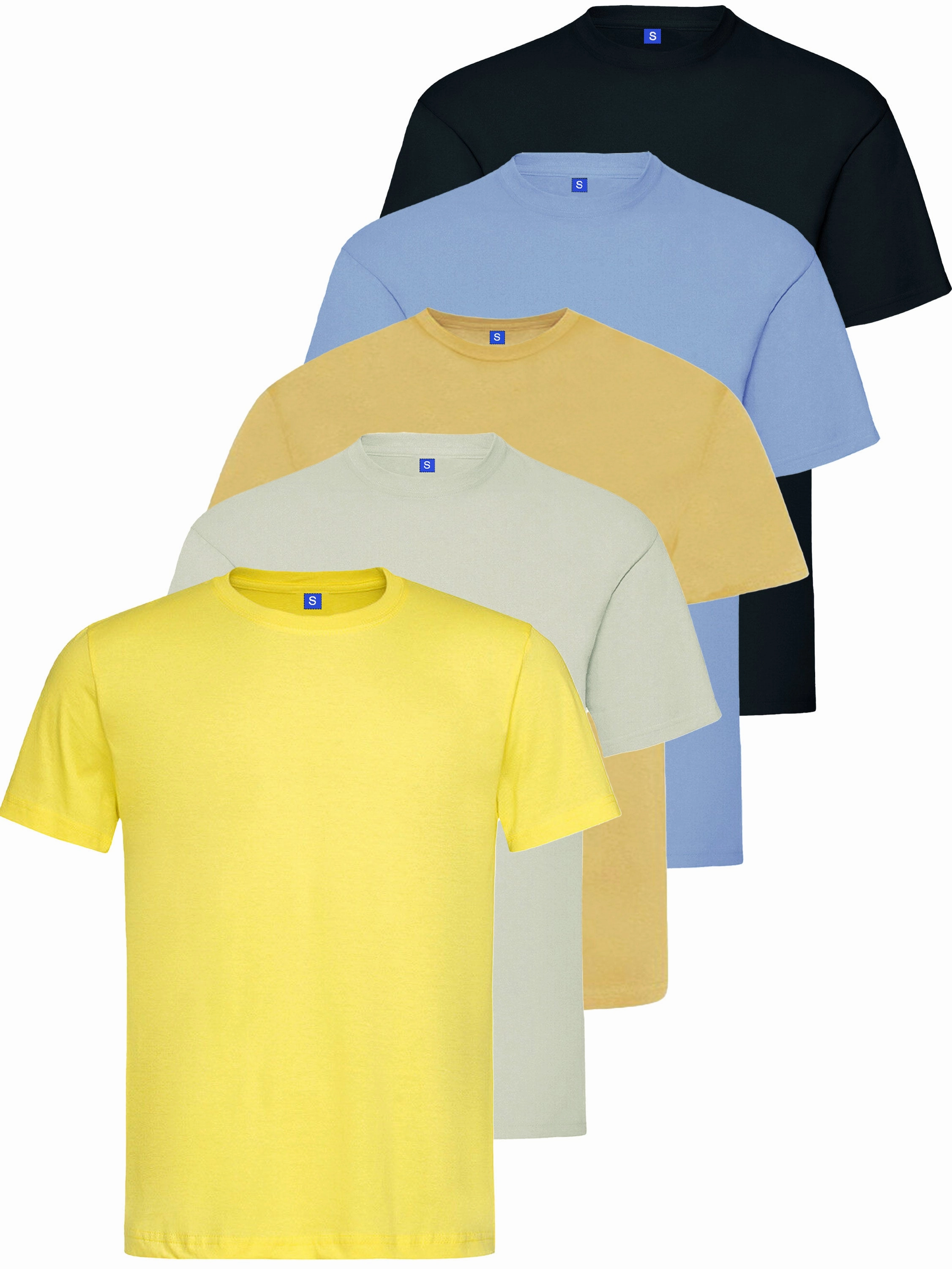 Kruze | Mens Crew Neck T-Shirt (5 Pack) - Multicolour Travel Friendly Ultra Soft Blended Textile