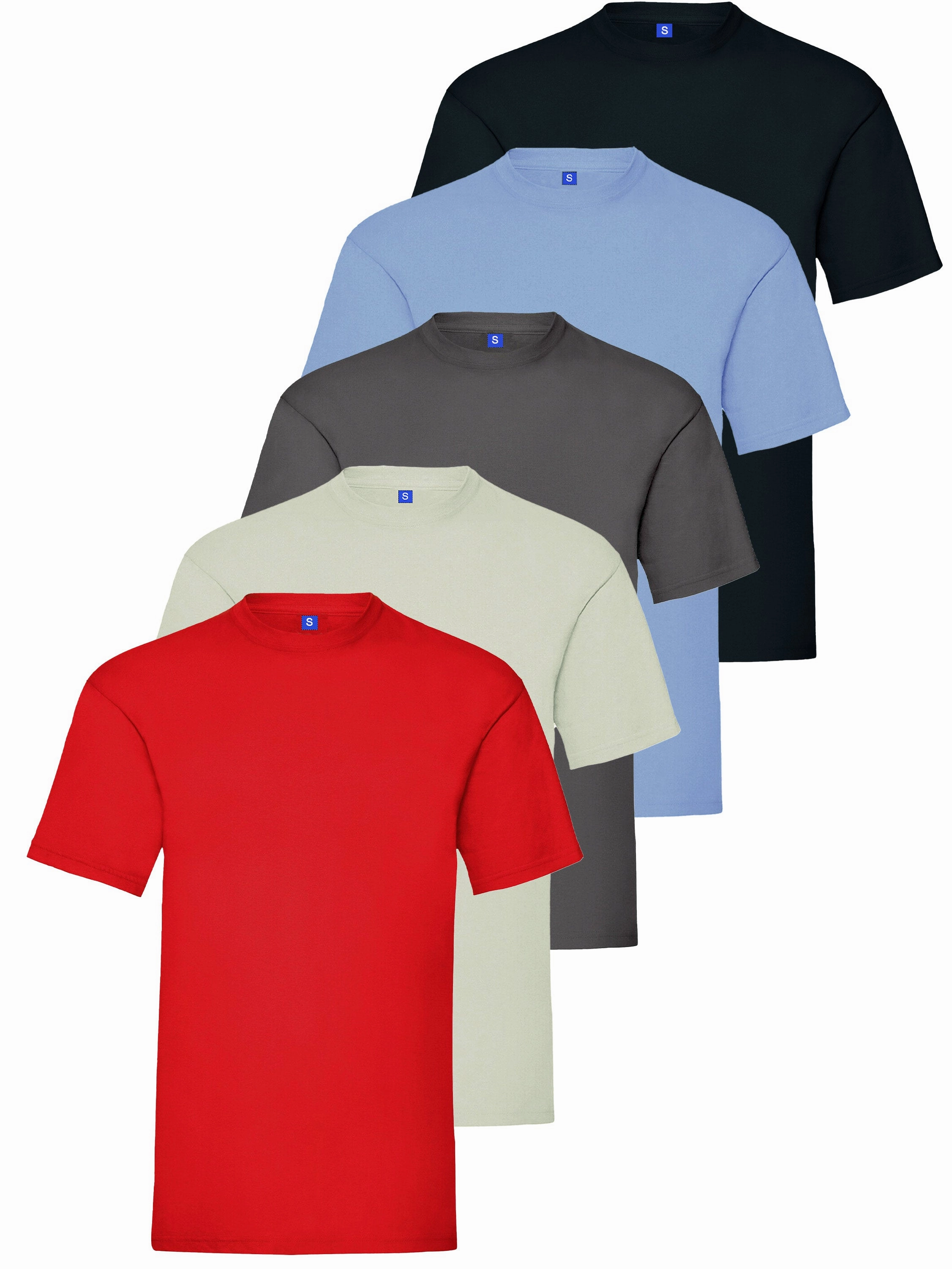 Kruze | Mens Crew Neck T-Shirt (5 Pack) - Multicolour Cozy Vibe Modern Trend Look