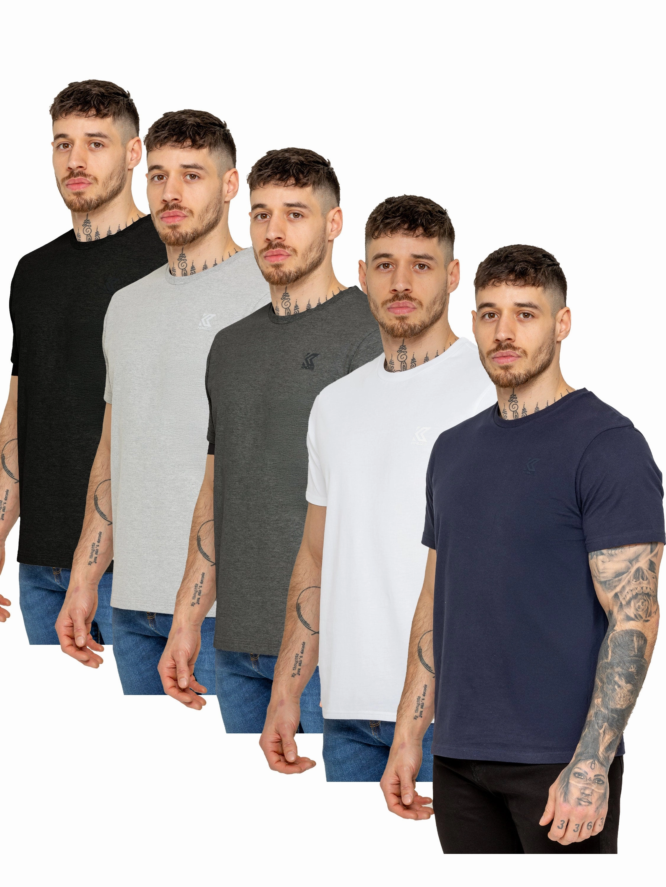 Kruze | Mens Crew Neck T-Shirt 5 Pack Casual Everyday Long Sleeve