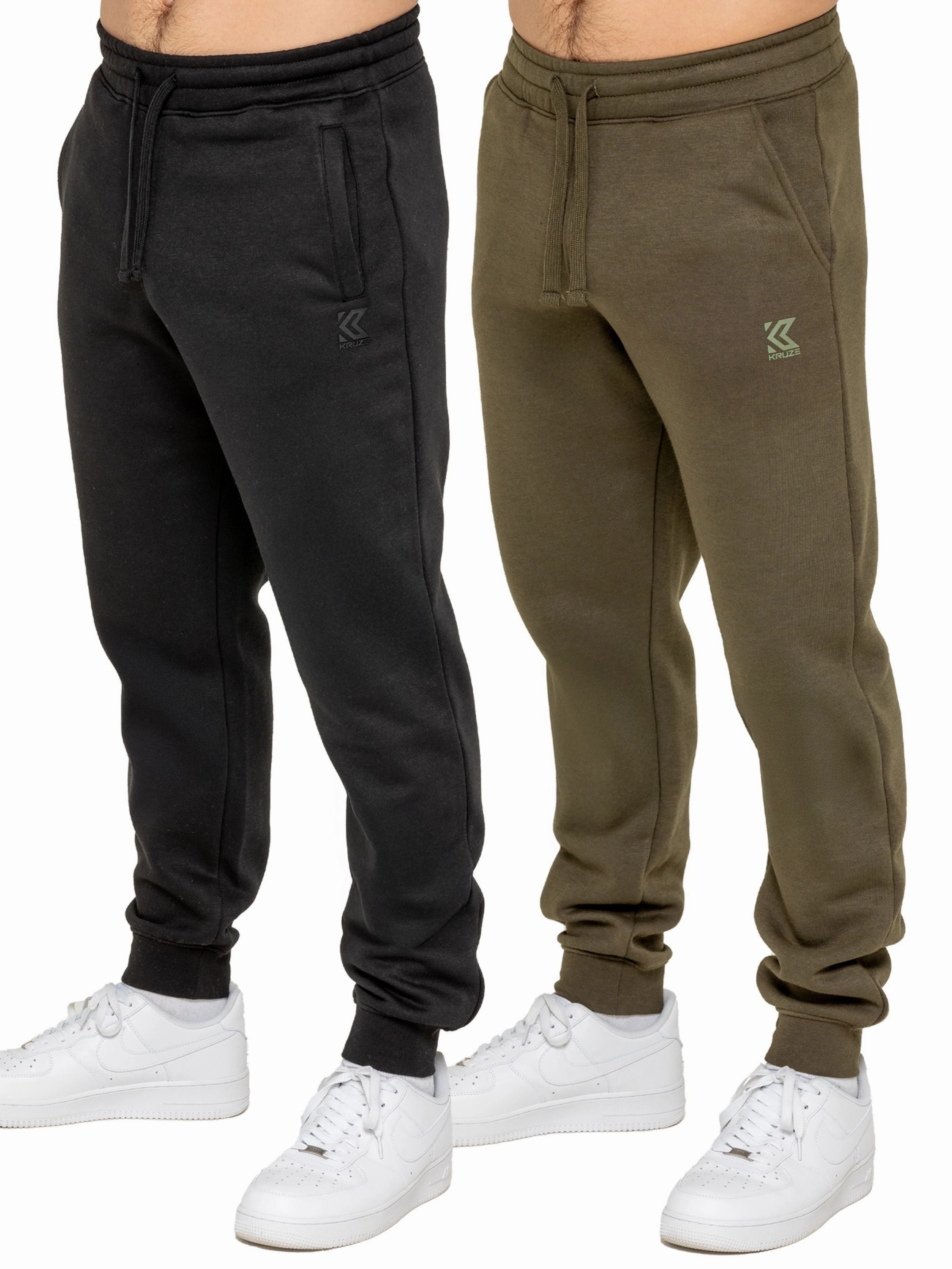 Kruze | Mens Fleece Joggers 2 Pack DurableStretchWeave Sport Shorts Capri