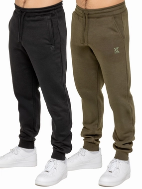 Kruze | Mens Fleece Joggers 2 Pack DurableStretchWeave Sport Shorts Capri