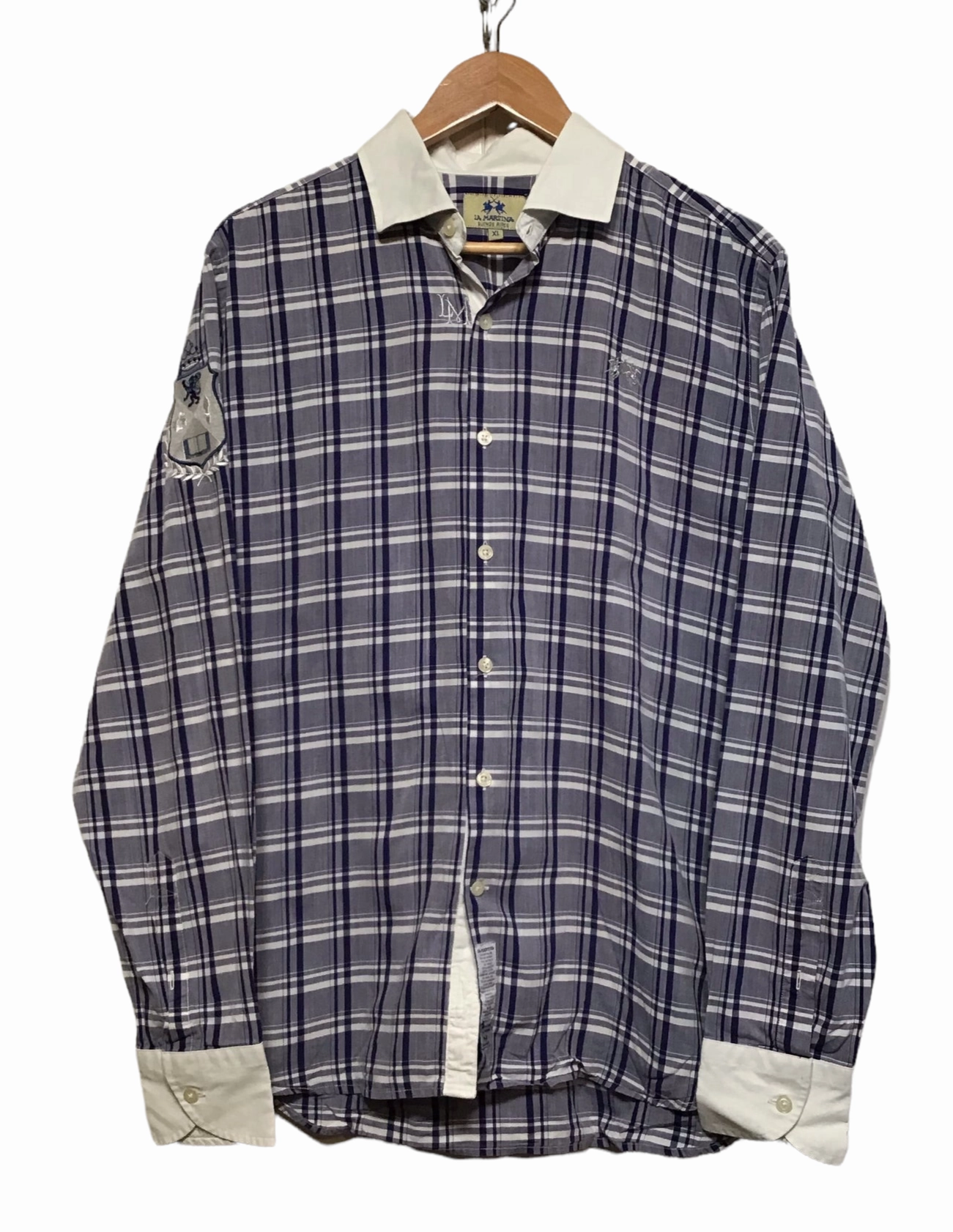 La Martina Chequered Shirt (Size XL) high-low hem