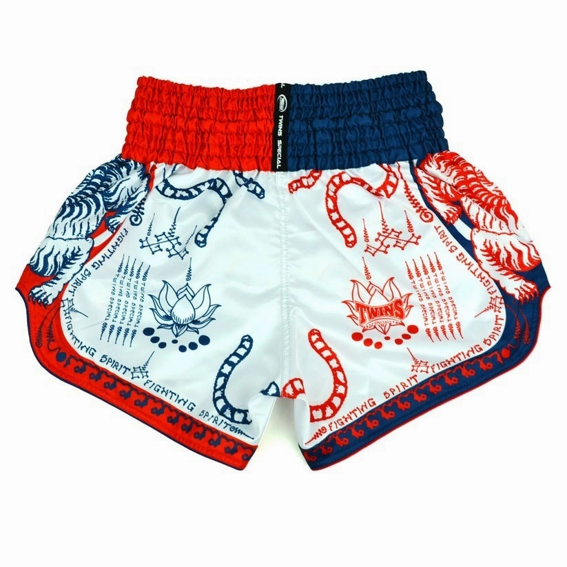 Twins Special YANT Muay Thai Shorts White Kickboxing MMA Team Spirit day trip