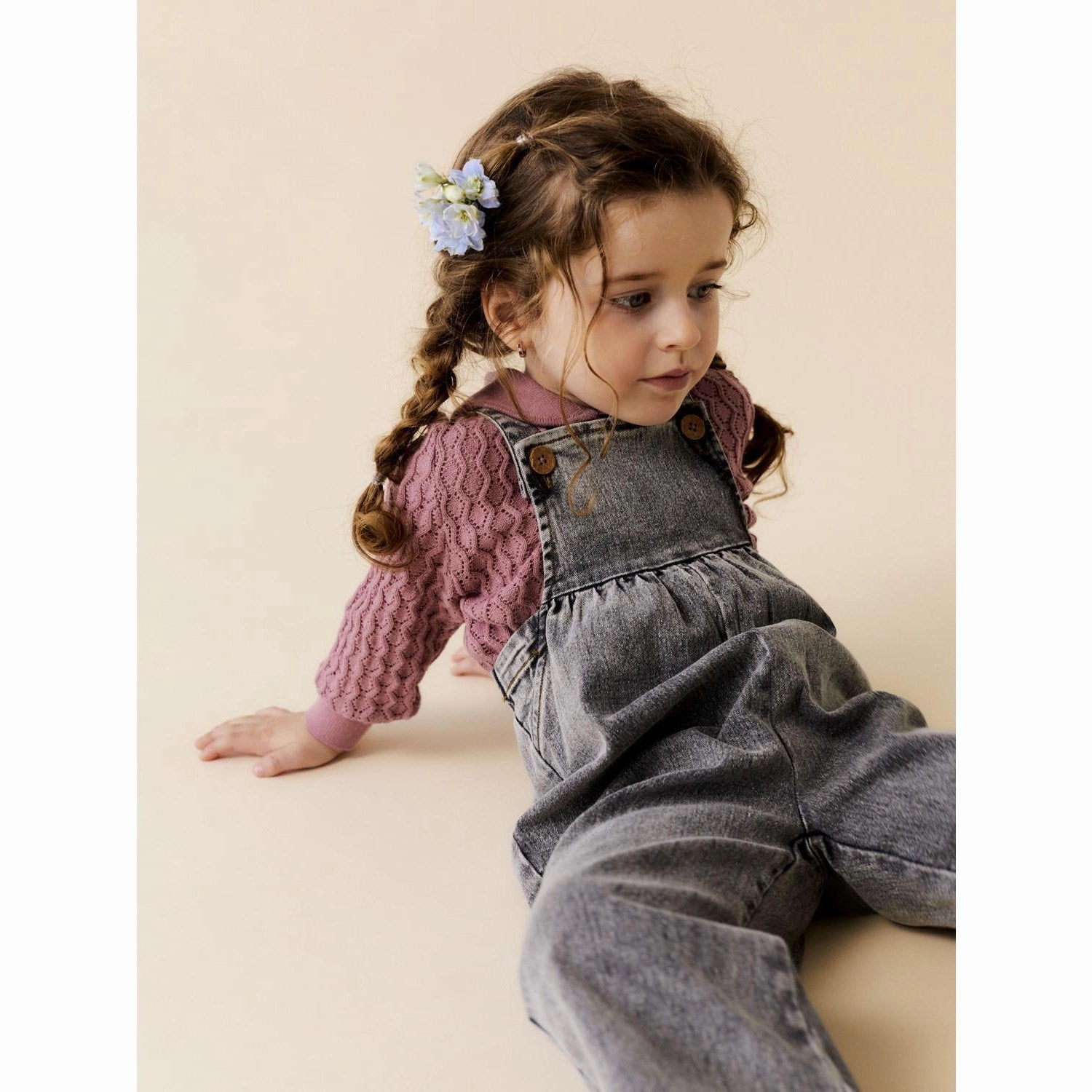 Lil'Atelier Light Grey Denim Tems Loose Denim Overalls Flex Fit