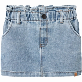 Lil'Atelier Medium Blue Denim Darlee Denim Skirt Reinforced Seams Removable Belt