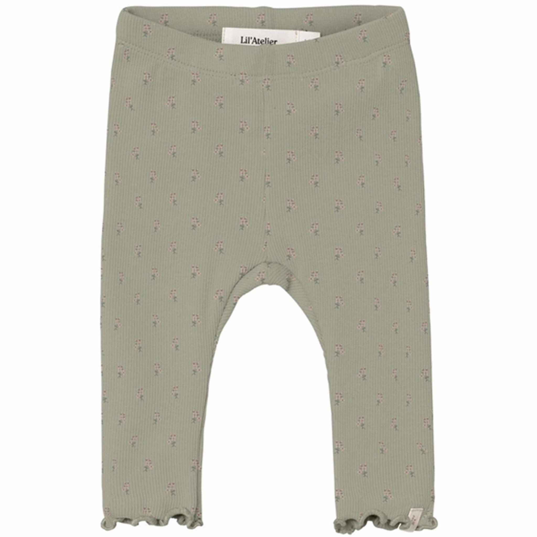 Lil'Atelier Moss Gray Gago Fia Slim Leggings Elastic Waistband Design