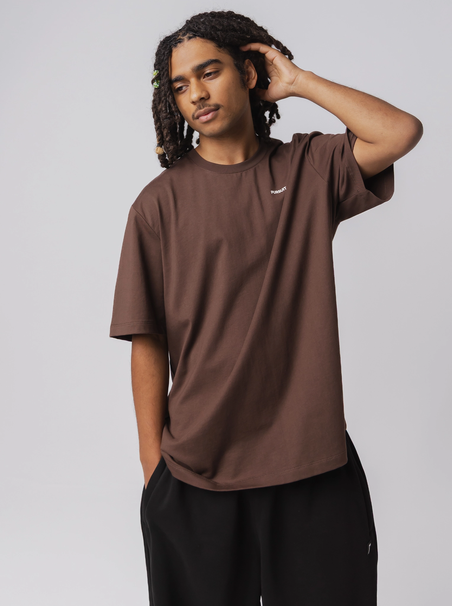 Happiness Track Tee in Umber PocketDetail