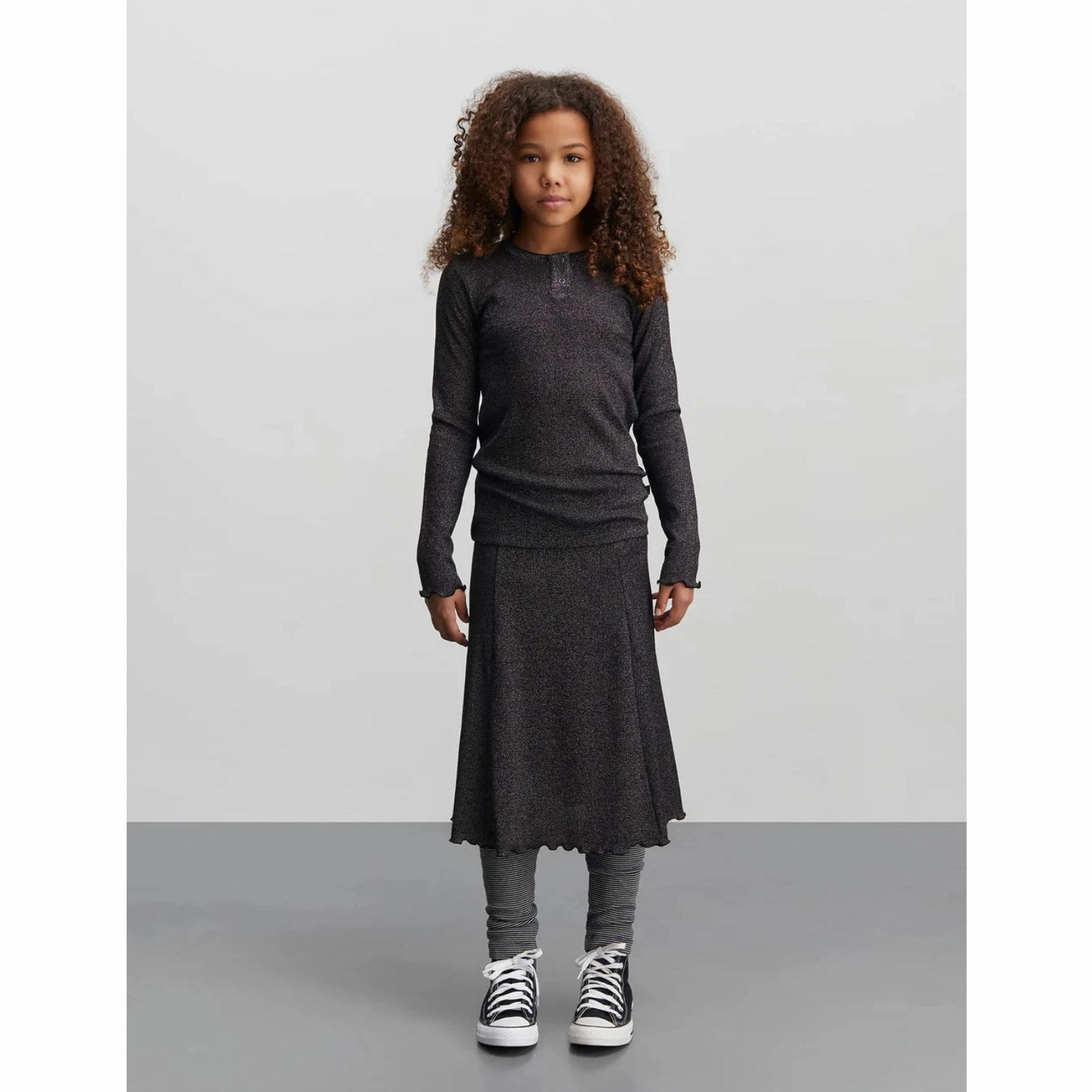 Minimalist Style Clean Vibe Mads N?rgaard Gun Metal 2X2 Lurex Salina Skirt