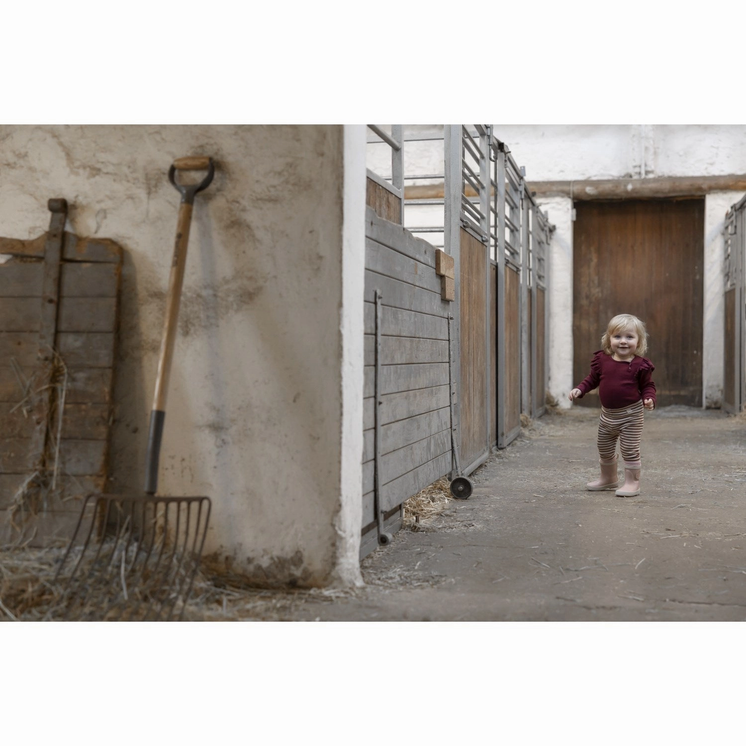 Petit Piao Dark Cherry/Dark Off White Leggings Modal Striped Four Way Daily Routine