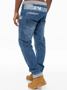 Mens Cuffed Fit Denim Jeans | Enzo Designer Menswear Morning Ready