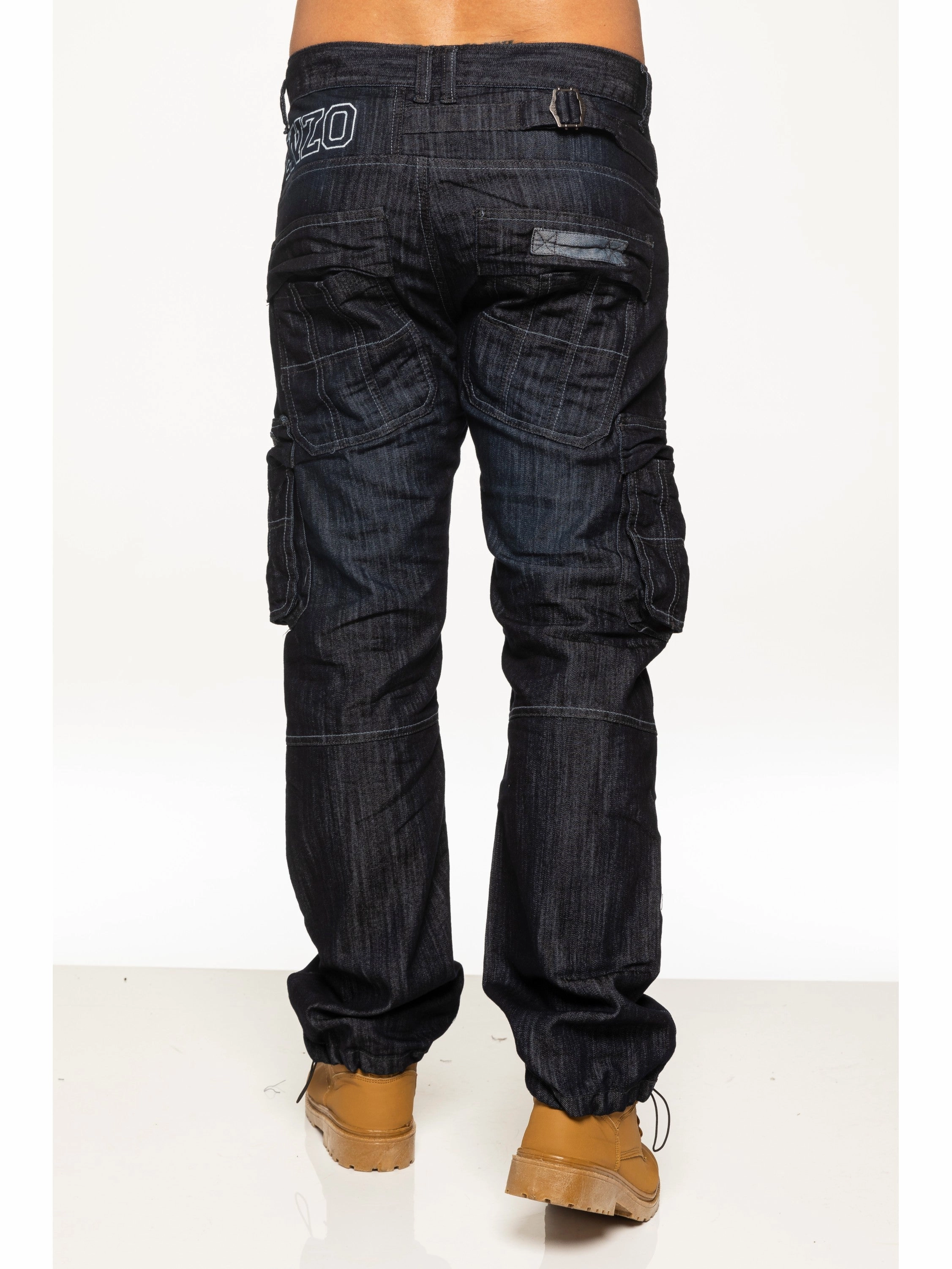 Mens Dark Blue Combat Denim Jeans | Enzo Designer Menswear Eco Friendly Denim