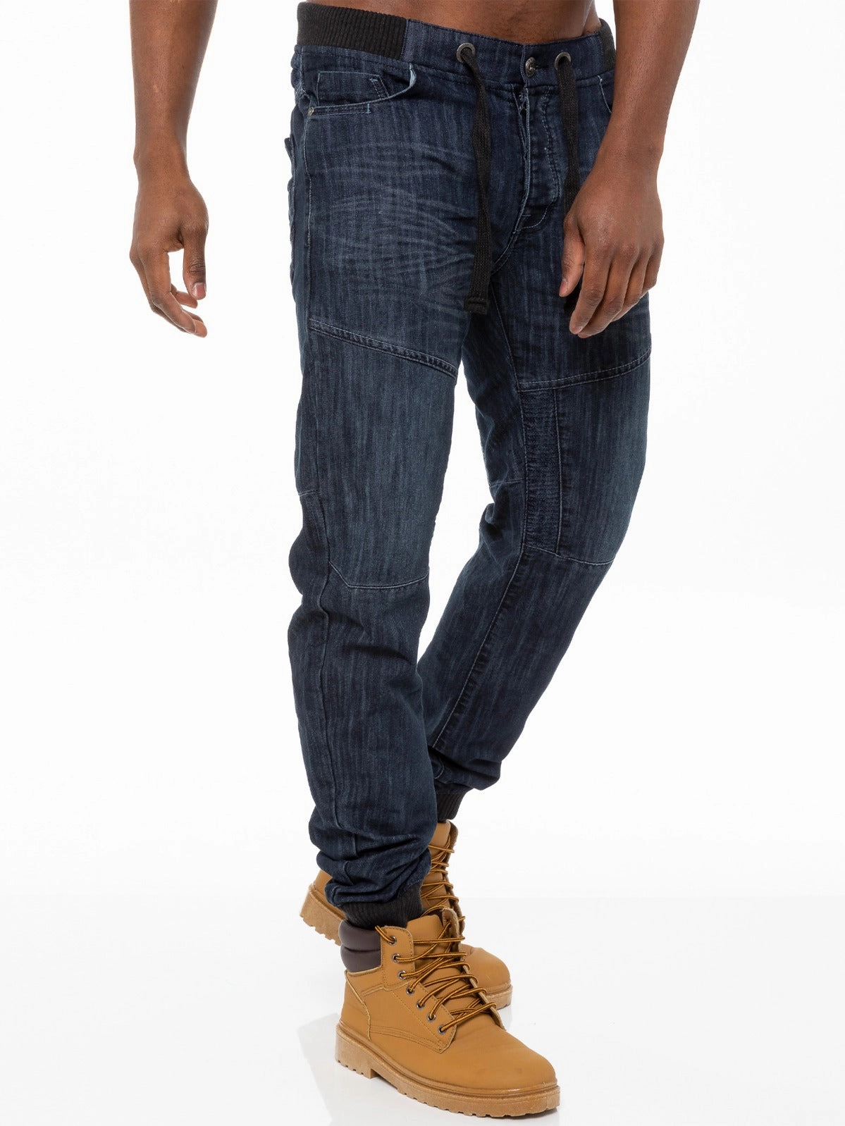 Mens Denim Cuffed Joggers Jeans | Enzo Designer Menswear Urban Uniform