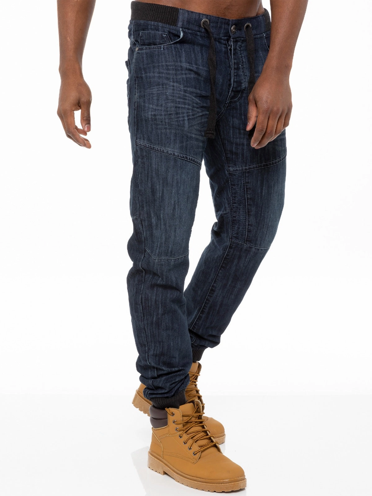 Grab And Go Sunny Vibes Rainy Day Shopping Day Mens Denim Cuffed Joggers Jeans | Enzo Designer Menswear