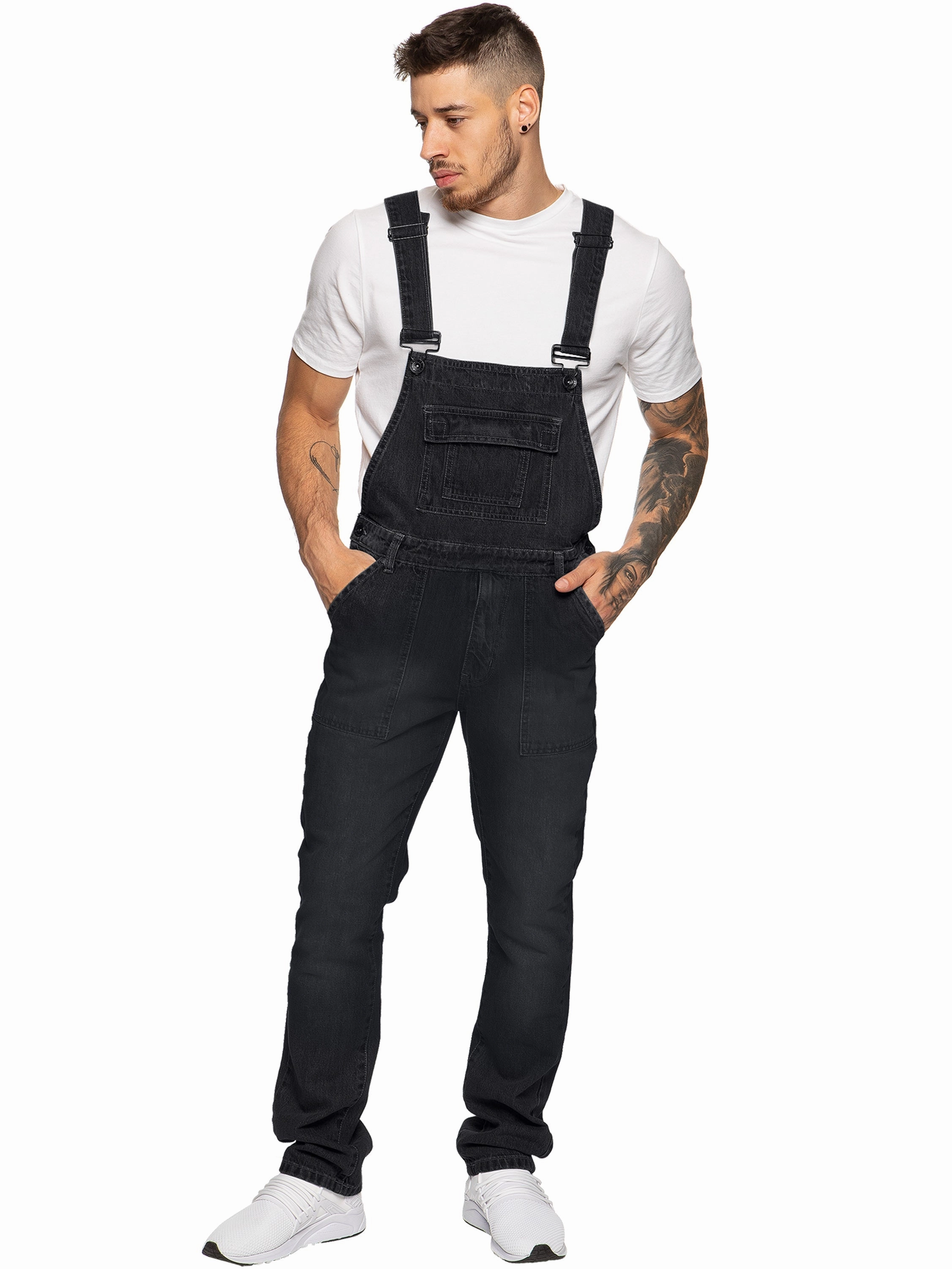 Mens Fashionable Denim Overall Dungarees  | Enzo Designer Menswear Non Binding Cuffs Soft and Light