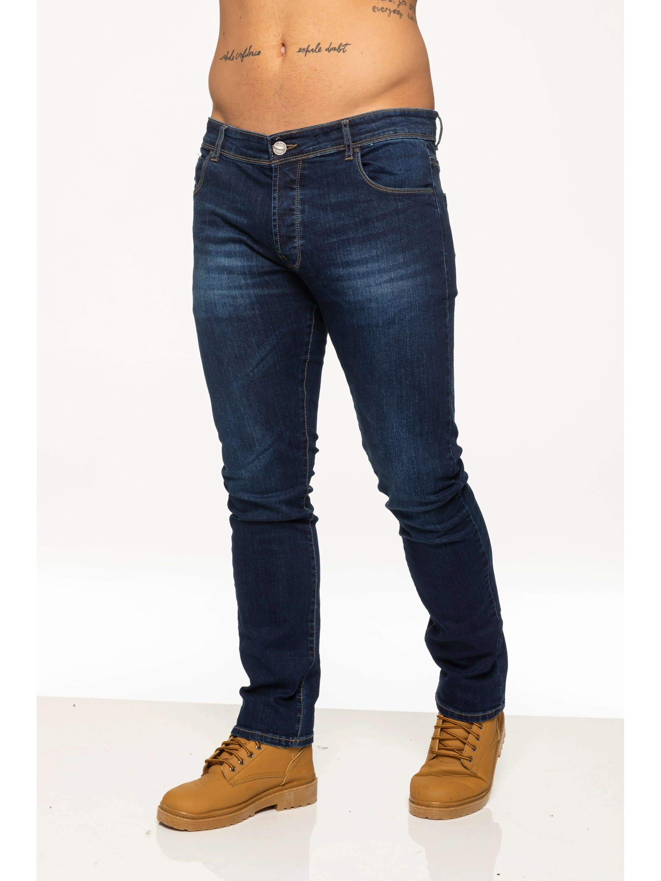 Mens Skinny Stretch Stonewash Denim Jeans | Enzo Designer Menswear Everyday Wear Lightweight Morning Stroll