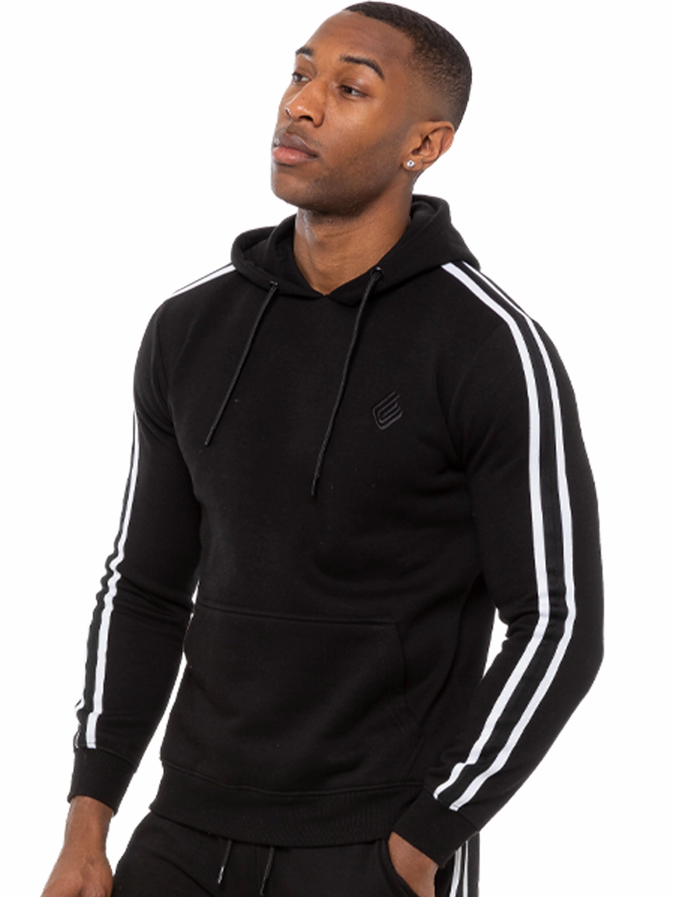 Recycled Polyester Blend Street Spirit Mens Striped Fleece Pullover Hoody | Enzo Designer Menswear