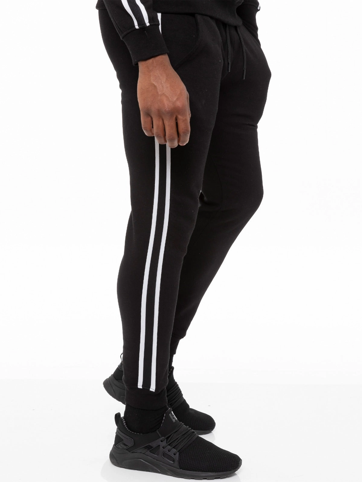 Outdoor Workout Capri Double Layered Knee Patches Mens Striped Tracksuit Joggers | Enzo Designer Menswear