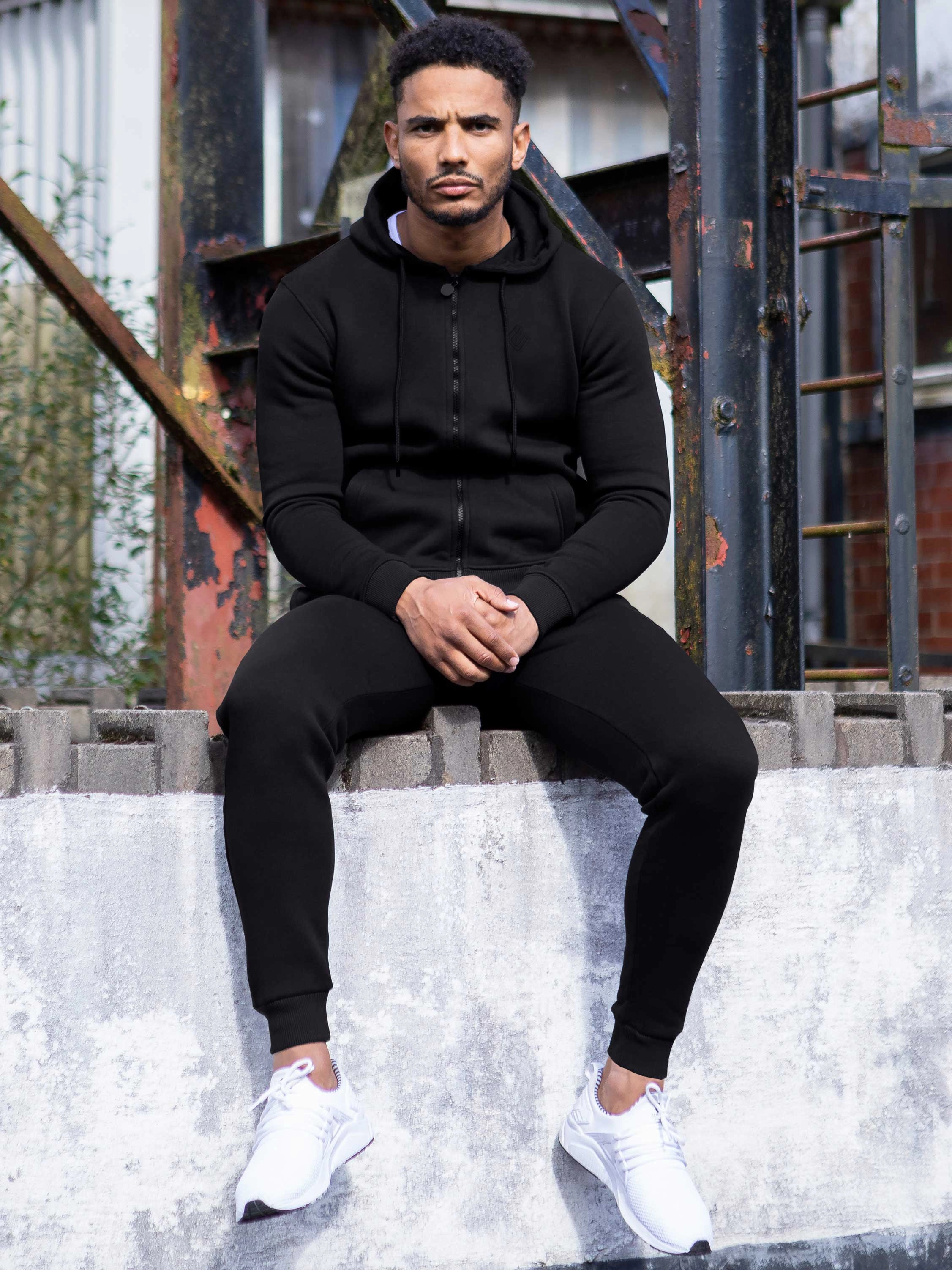 Mens Zip Up Hooded Fleece Tracksuit Top  | Enzo Designer Menswear coffee shop hangout