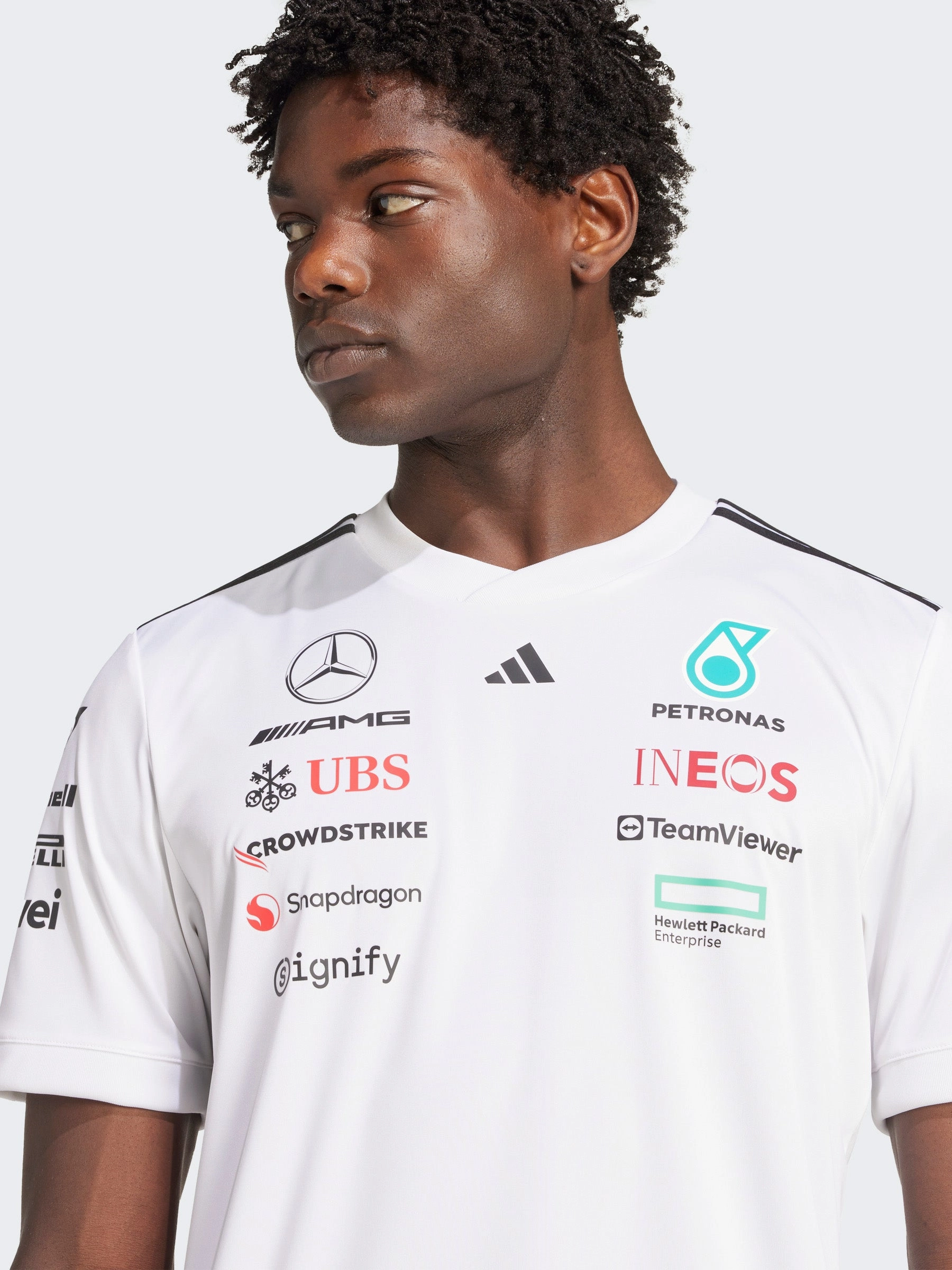 Double Stitched Seams Mercedes AMG Petronas Formula One Team White Driver Jersey