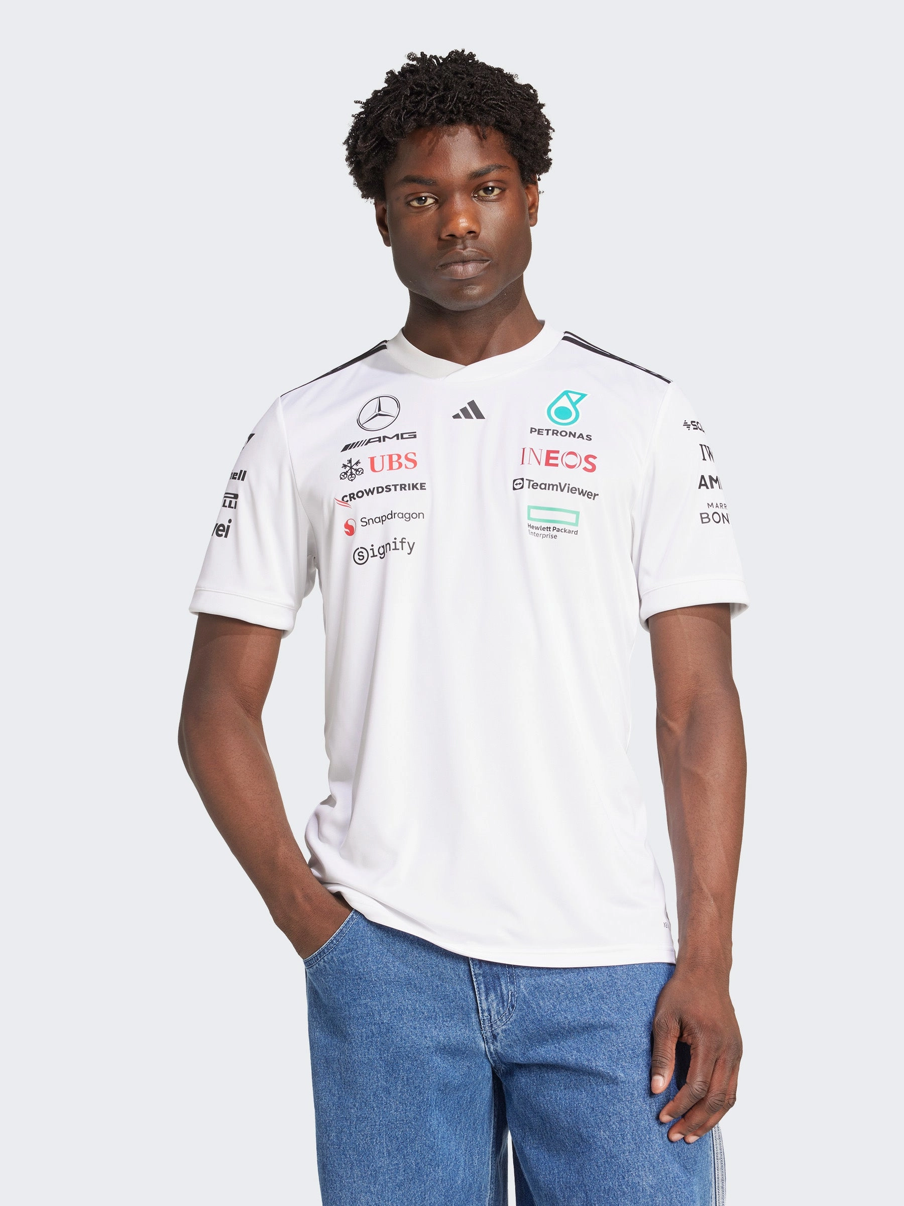 Mercedes AMG Petronas Formula One Team White Driver Jersey Recycled Polyester Thread