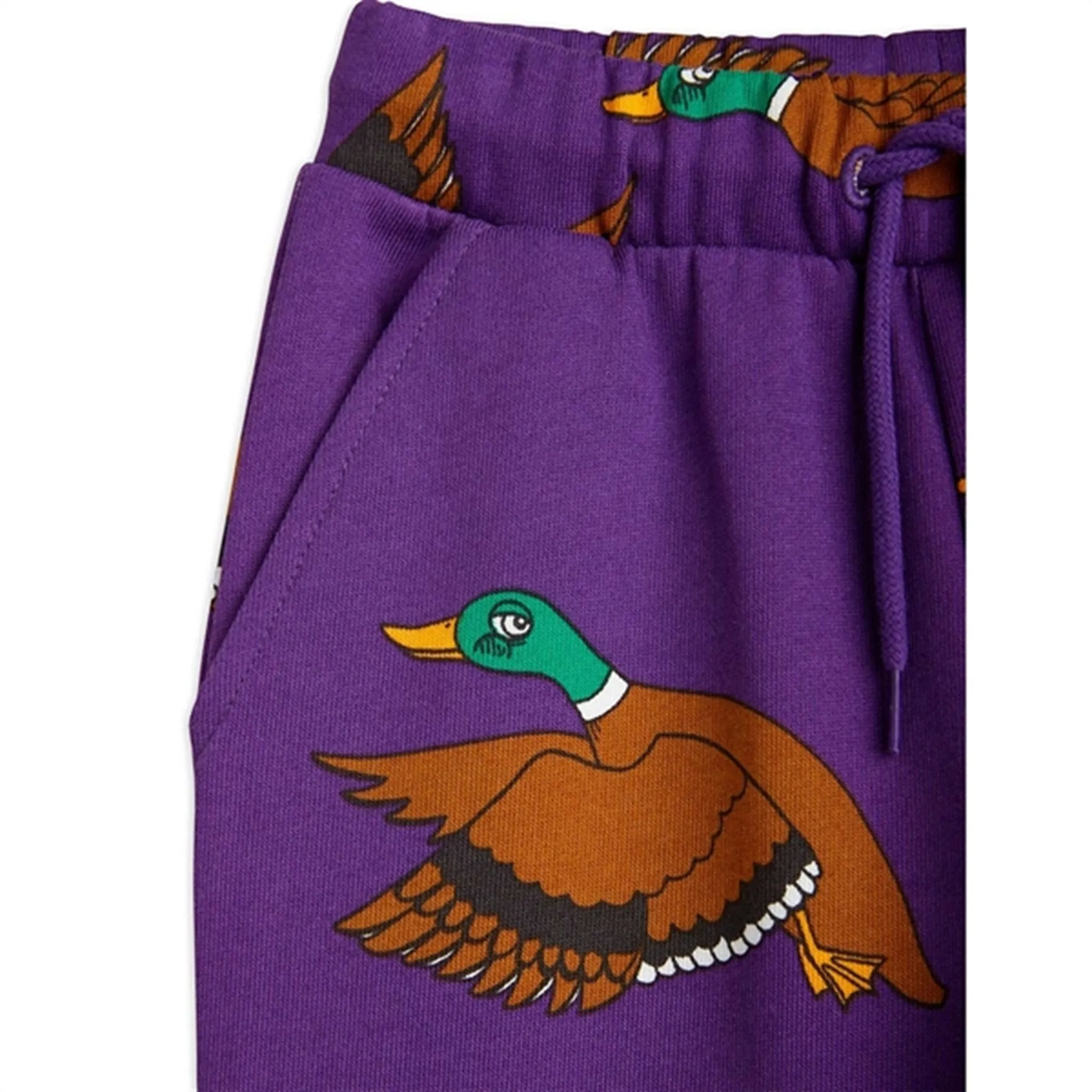 Model acetate Mini Rodini Ducks Aop Sweatpants Purple