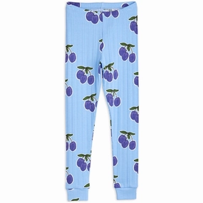 Mini Rodini Plum Aop Leggings Blue Perfect Stretch Knee Articulation Tech