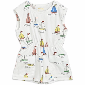 Sporty Student Bold Vivid Mini Rodini Sailing Boats Aop Summersuit White