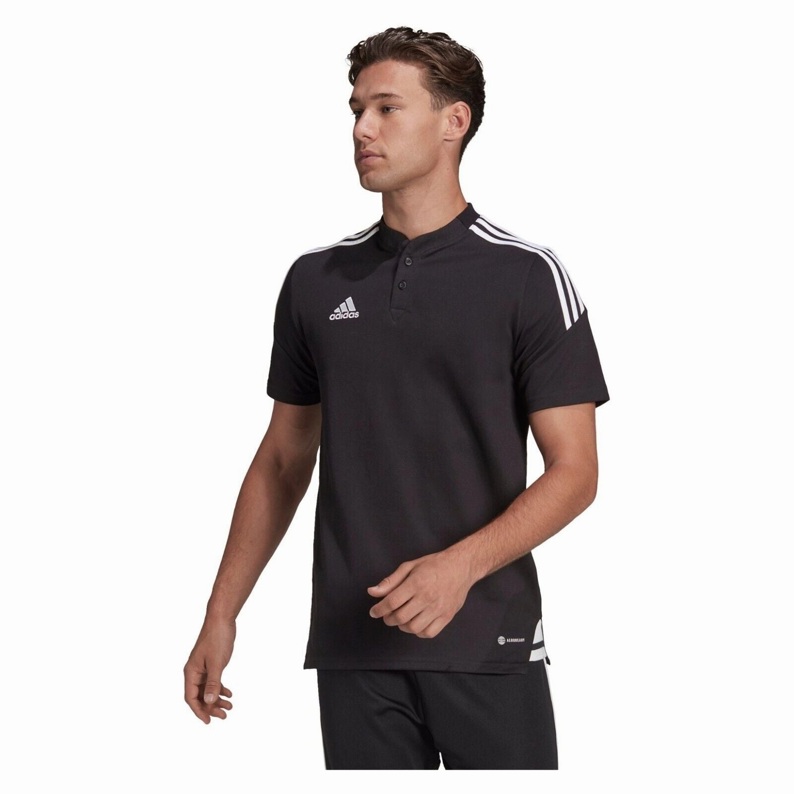adidas Condivo 22 Mens Football Polo Shirt Black Sports Teamwear Top Midweight Knit Sublimation Printed Collar