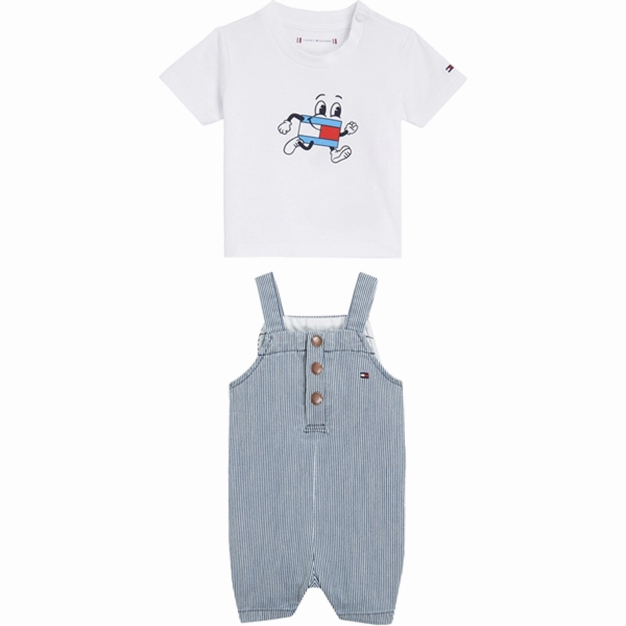 BreathableFabric Tommy Hilfiger Baby Striped Dungaree Set Denimstripe