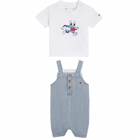 BreathableFabric Tommy Hilfiger Baby Striped Dungaree Set Denimstripe
