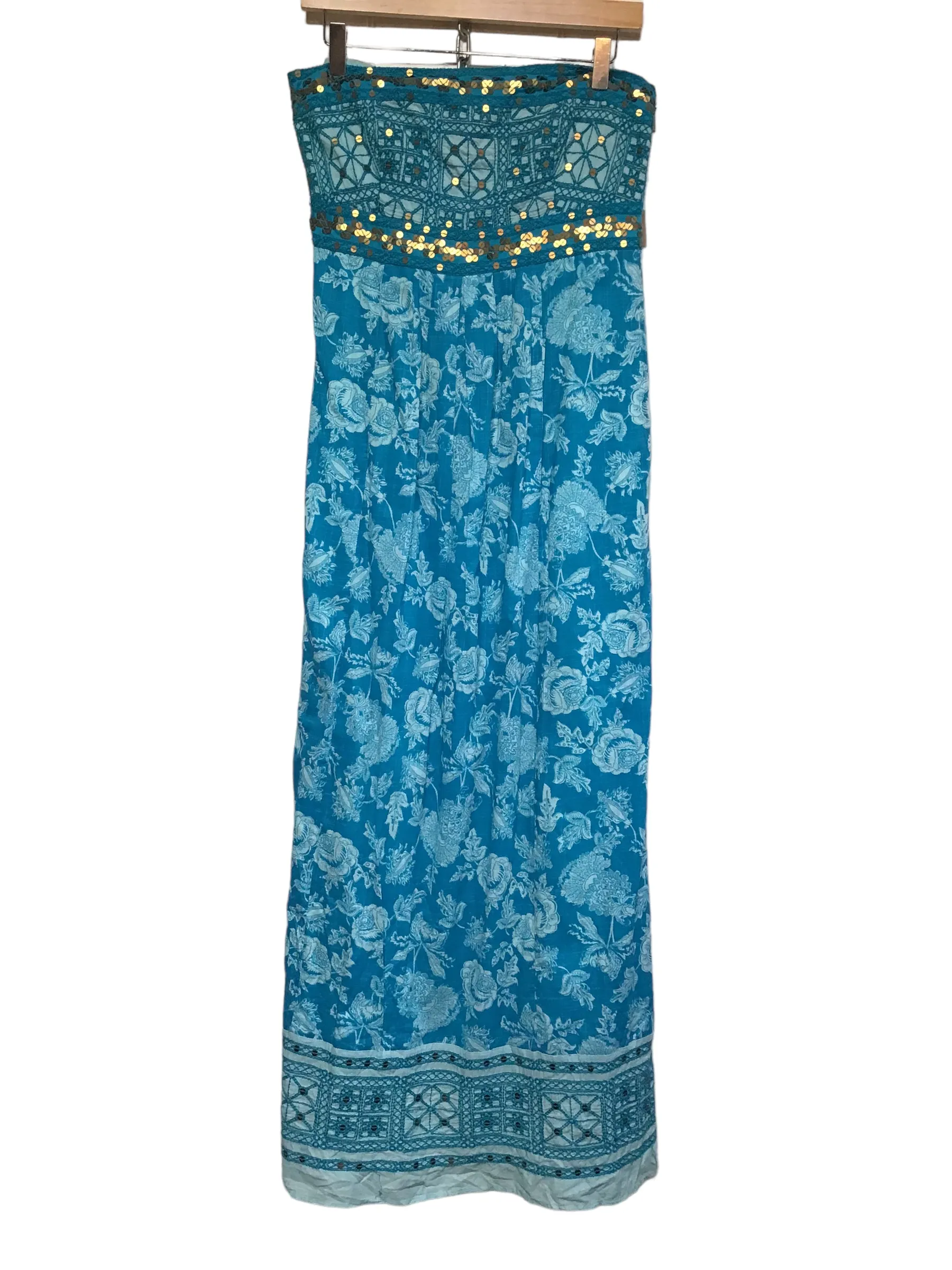 Elegant Finish Sheer-Overlay Monsoon Bandeau Dress (Size L)